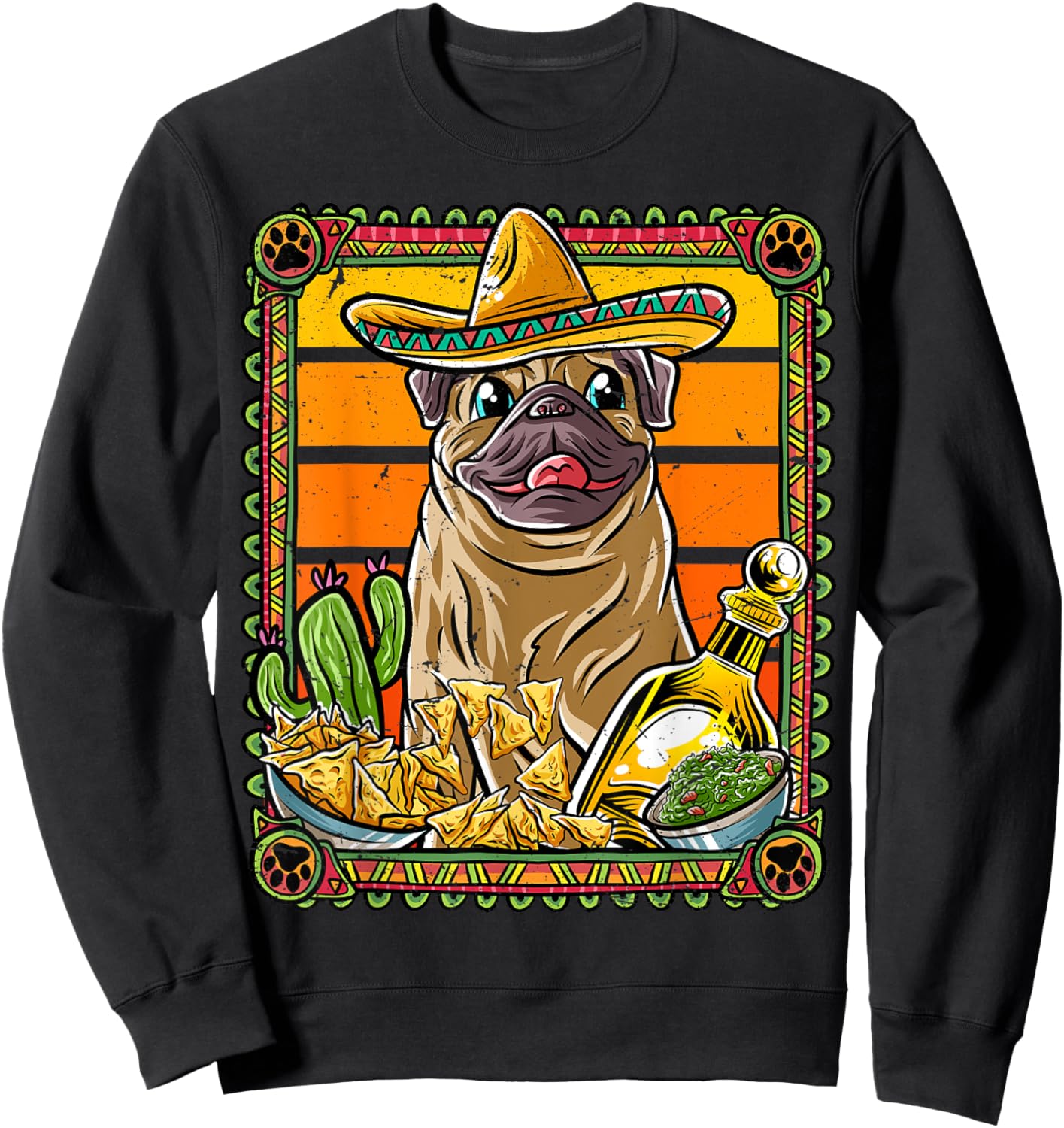 Pug Cinco De Mayo Mexican Sombrero Fiesta Dog Nacho Sweatshirt - Sweatshirt | Black