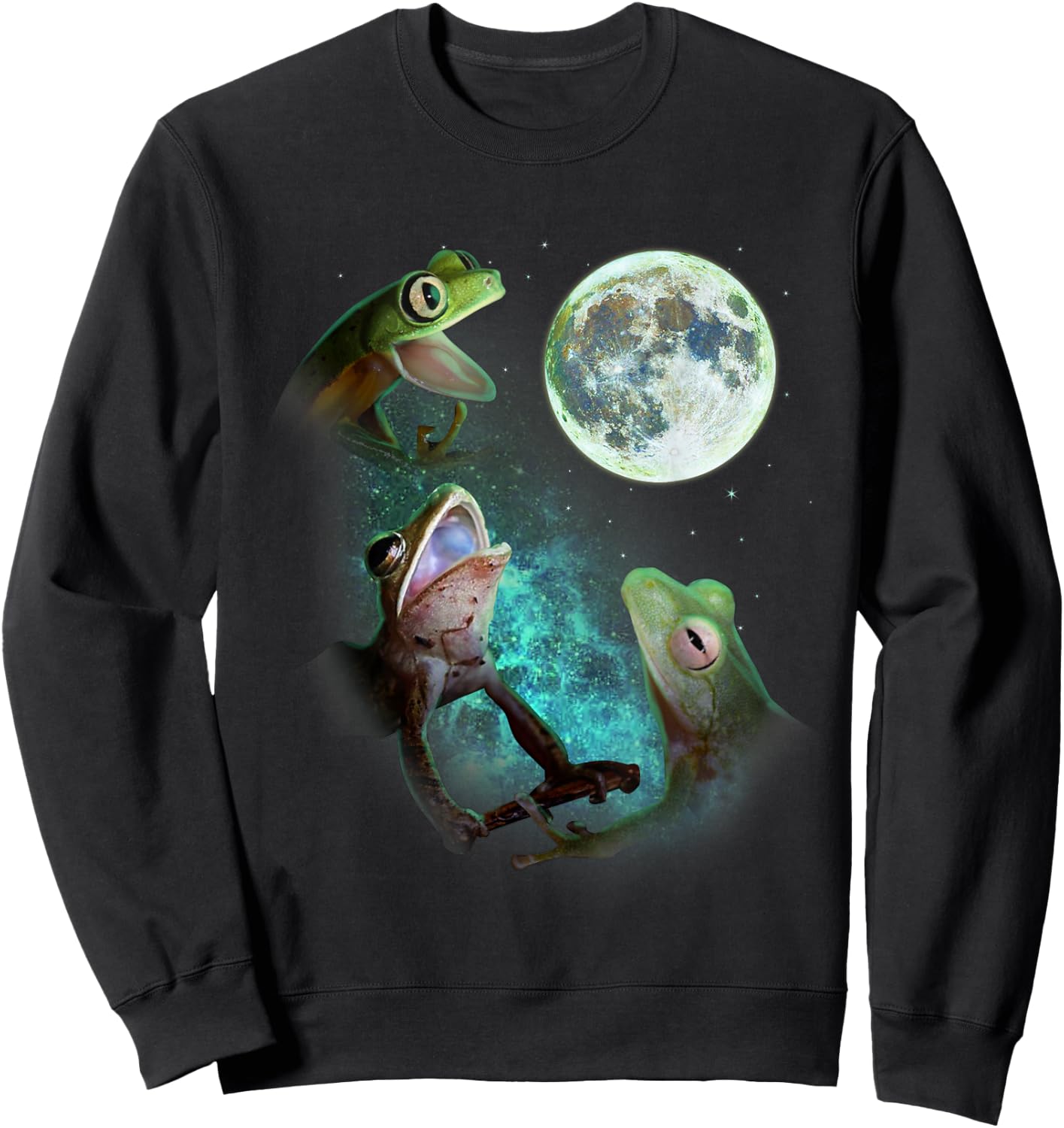 Three Tree Frogs Howl At Moon 3 Wolfs Wolves Funny Parody Sweatshirt - Sweatshirt | Black