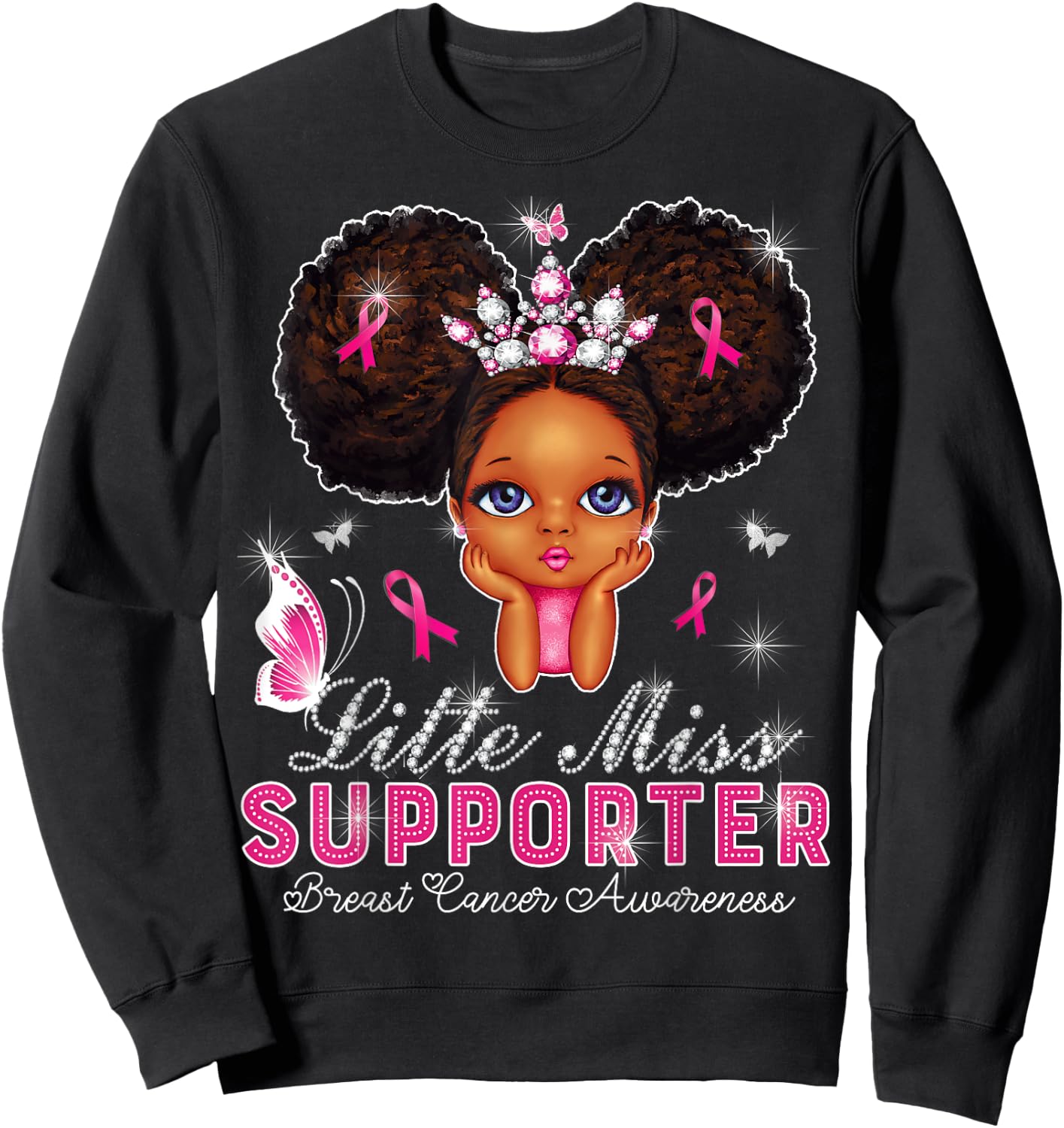 Little Miss Supporter breast cancer awareness for kids Sweatshirt - Sweatshirt | Black