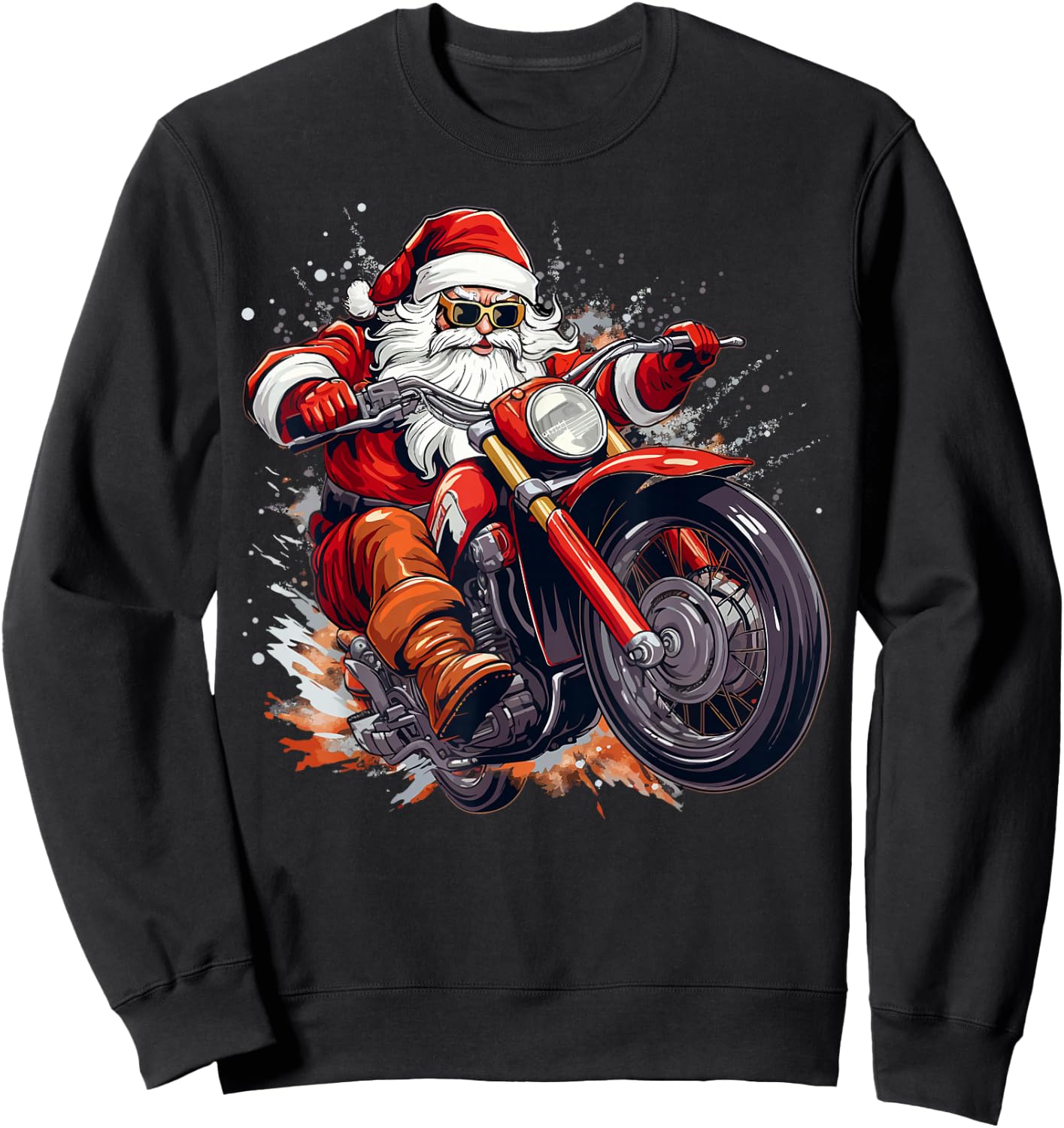 Christmas Santa Motorcycle Rider Xmas Sweatshirt - Sweatshirt | Black