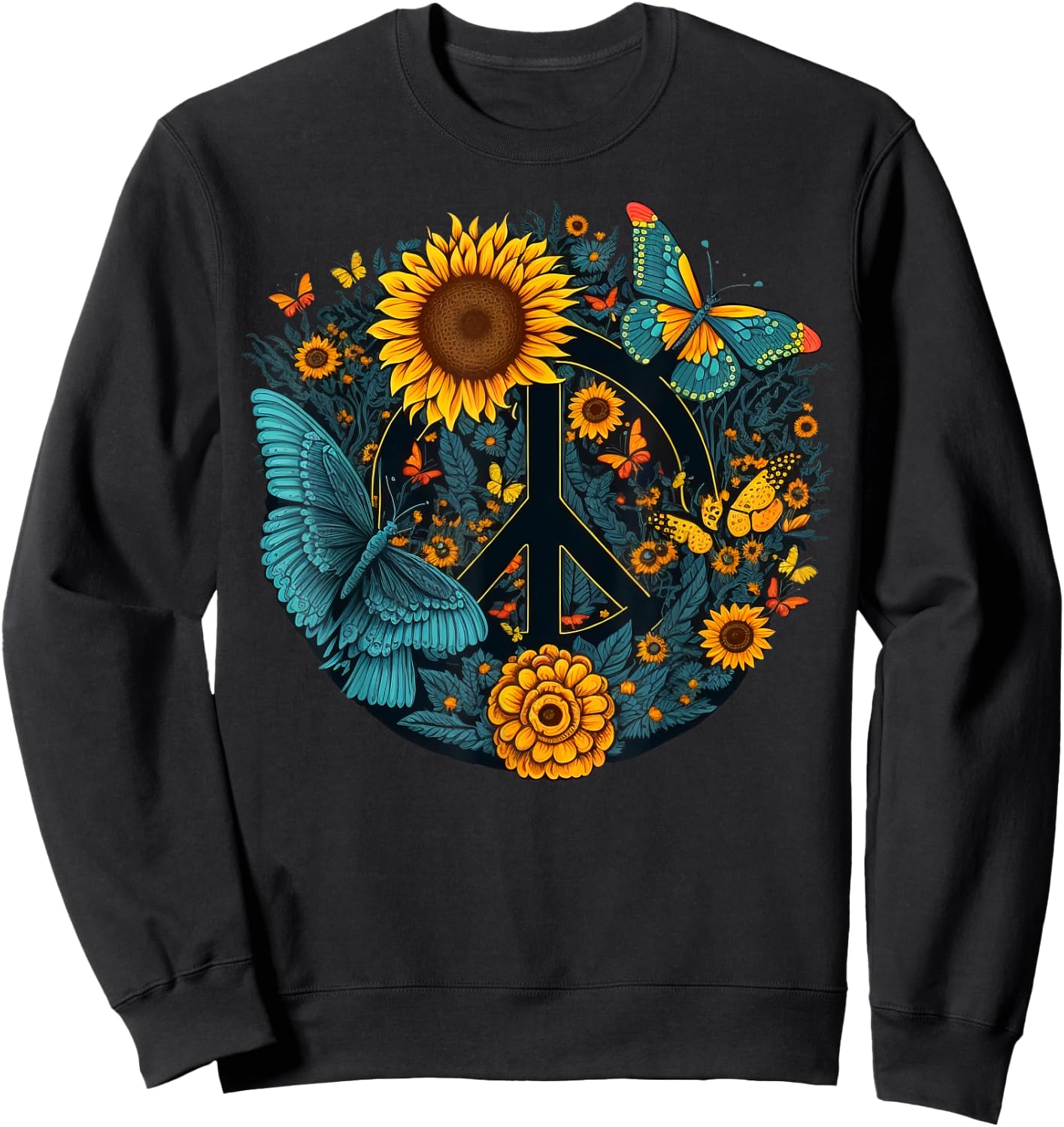 World Peace on Love Sunflower Peace Sweatshirt - Sweatshirt | Black