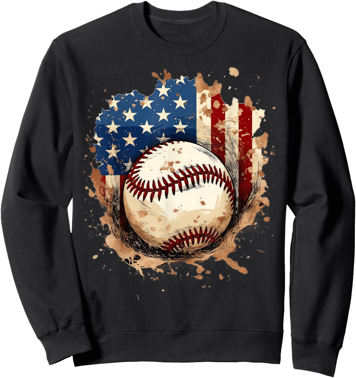 Patriotic Baseball 4th of July Men USA American Flag Boys Sweatshirt - Sweatshirt | Black