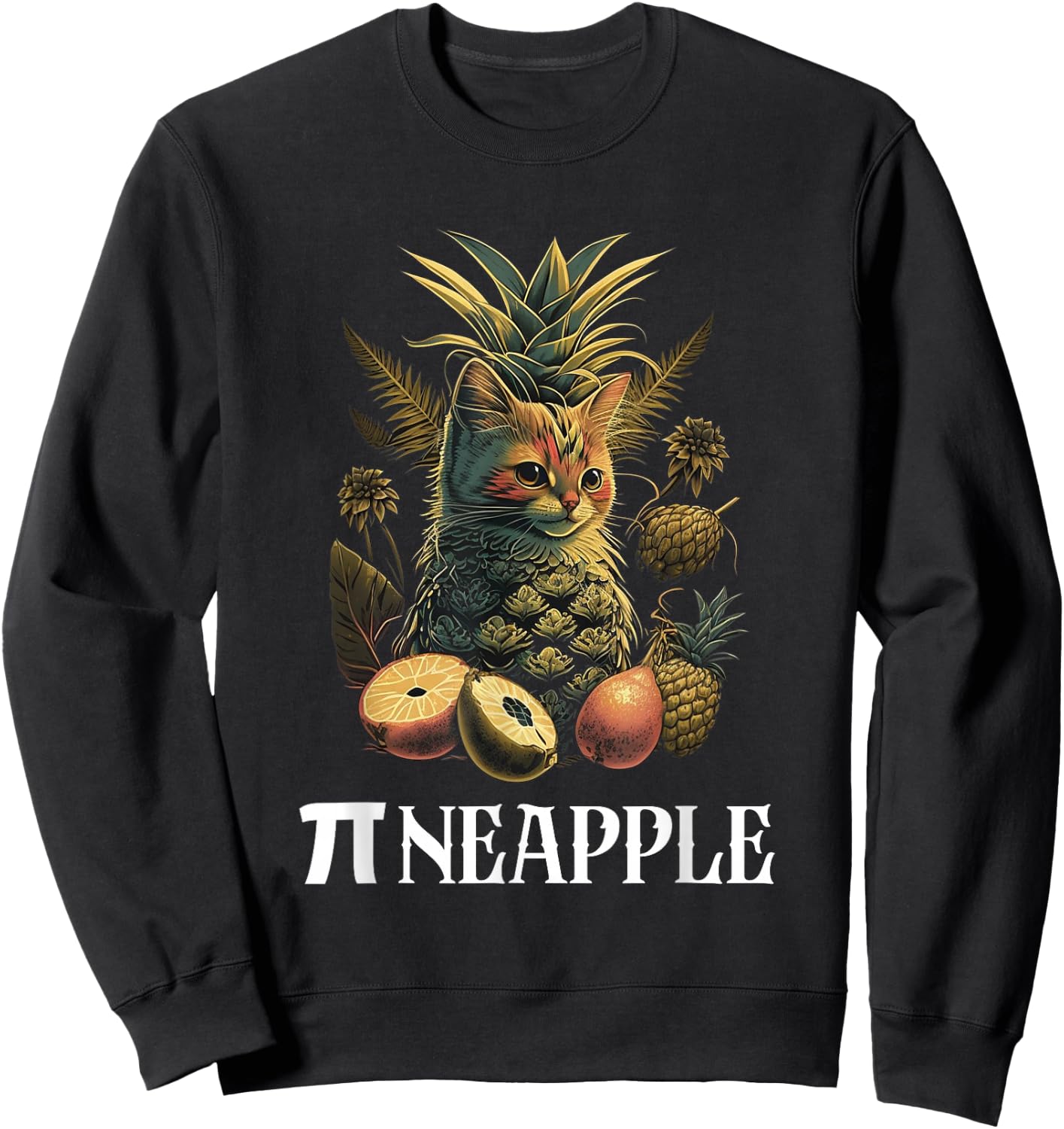 Funny Pi Day Math Science Cat Pineapple Sweatshirt - Sweatshirt | Black