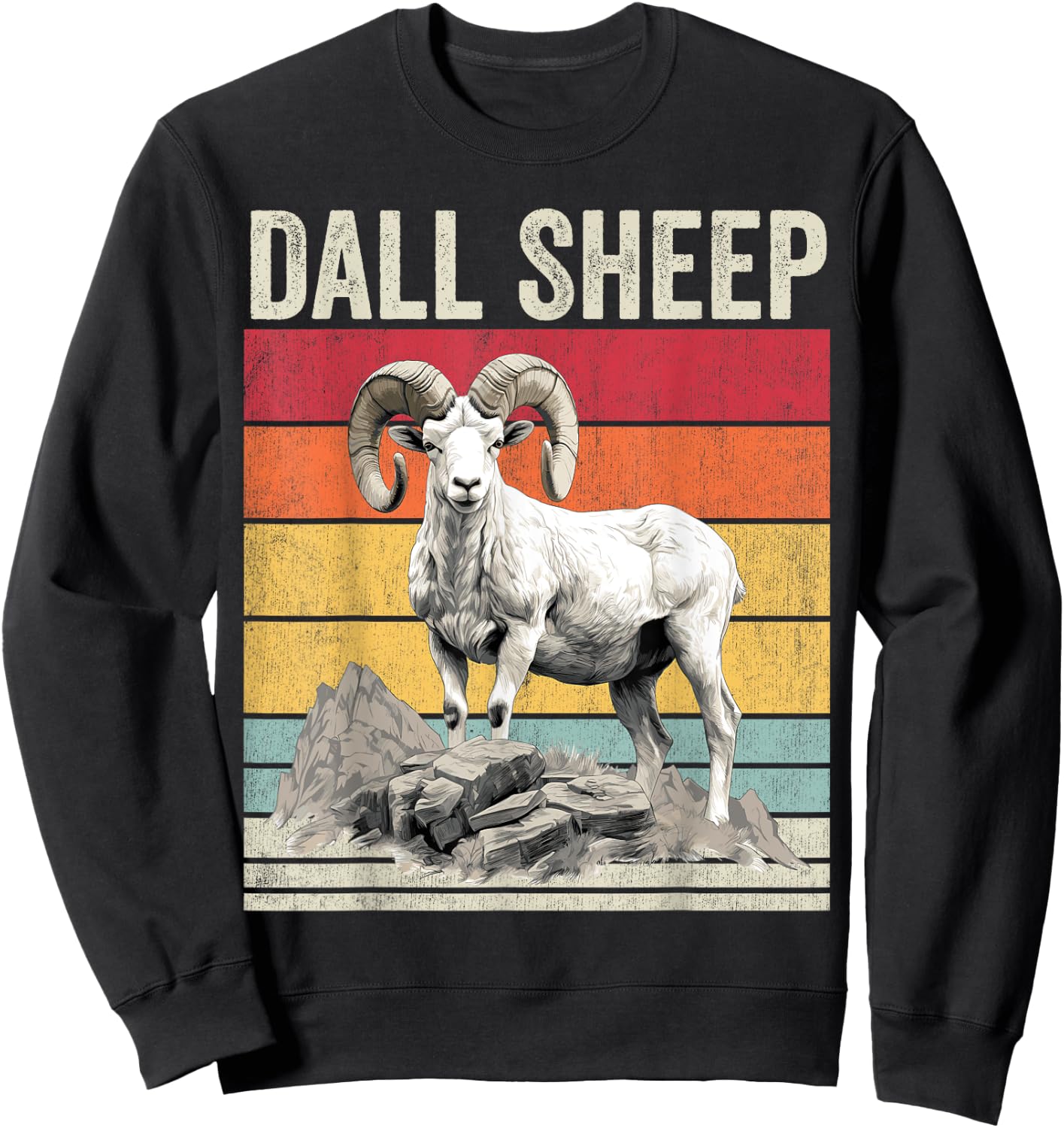 Dall Sheep with Scenic Landscape, Vintage Dall Sheep Sweatshirt - Sweatshirt | Black