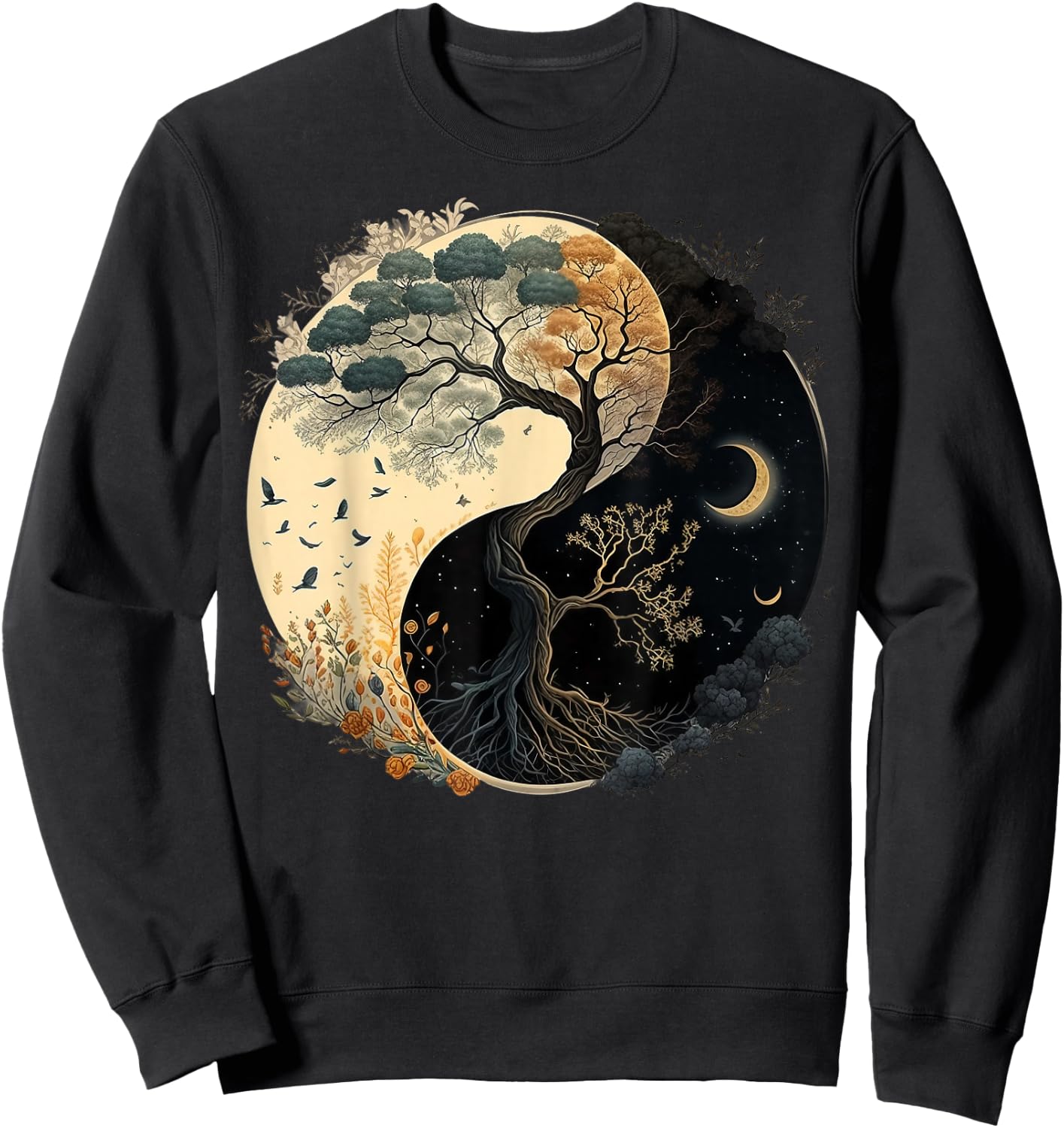 Yin Yang Tree of Life Moon Sun Duality Sweatshirt - Sweatshirt | Black