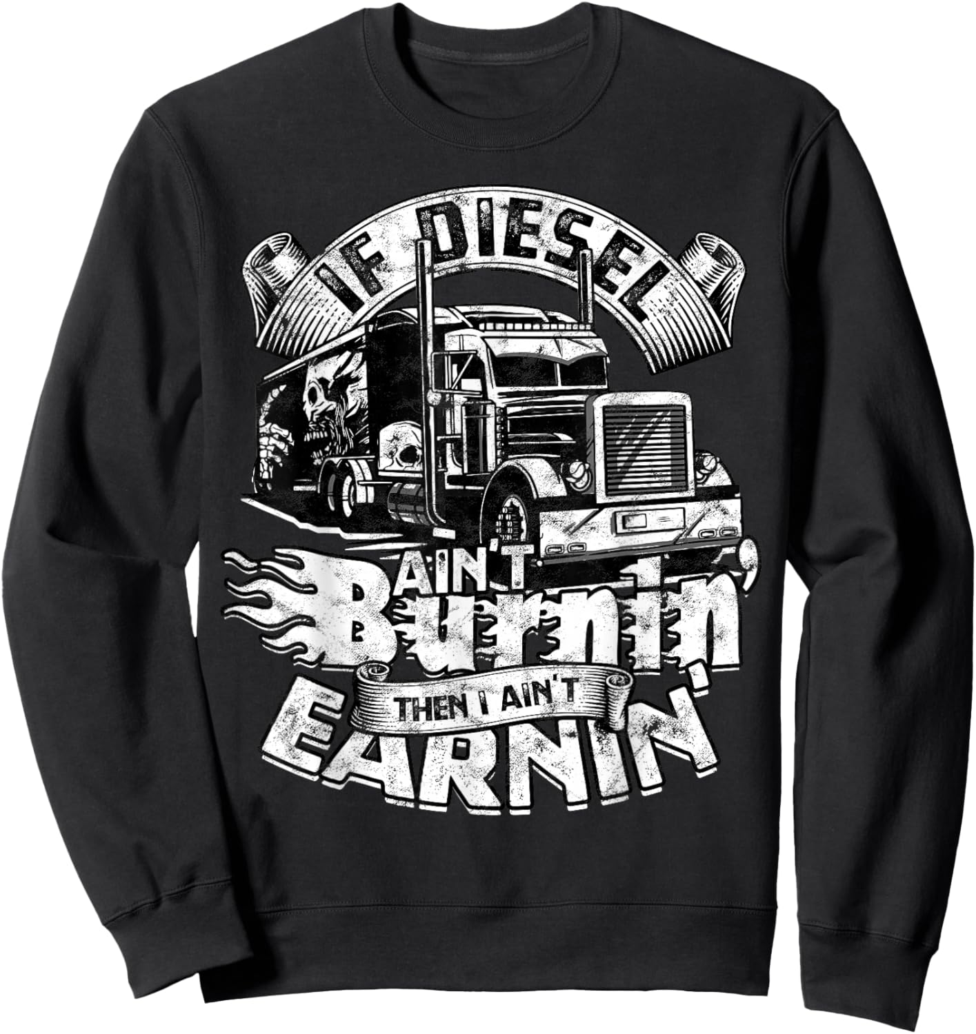 Trucker Men Women Big Rig Trucking Truckin' Road Lorry Sweatshirt - Sweatshirt | Black