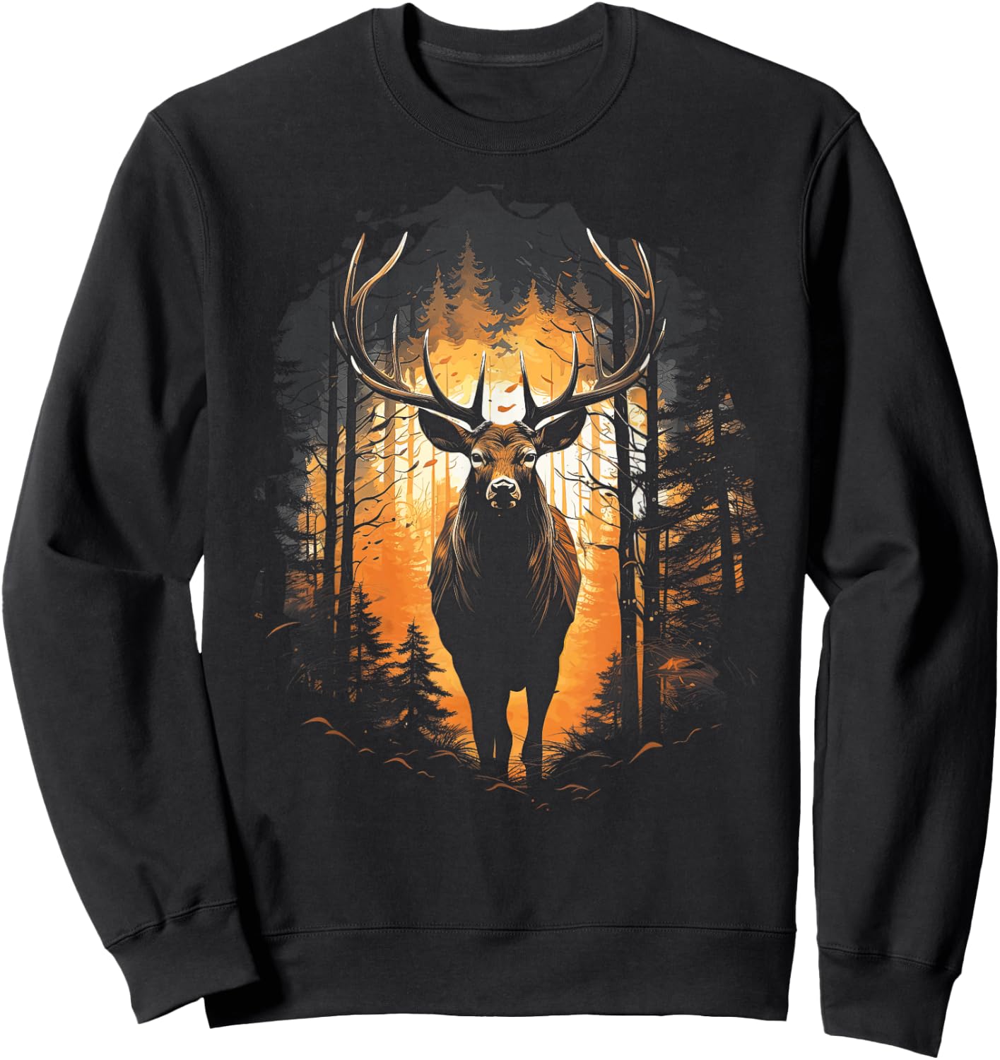 Forest Deer Wildlife Animal Illustration Sweatshirt - Sweatshirt | Black