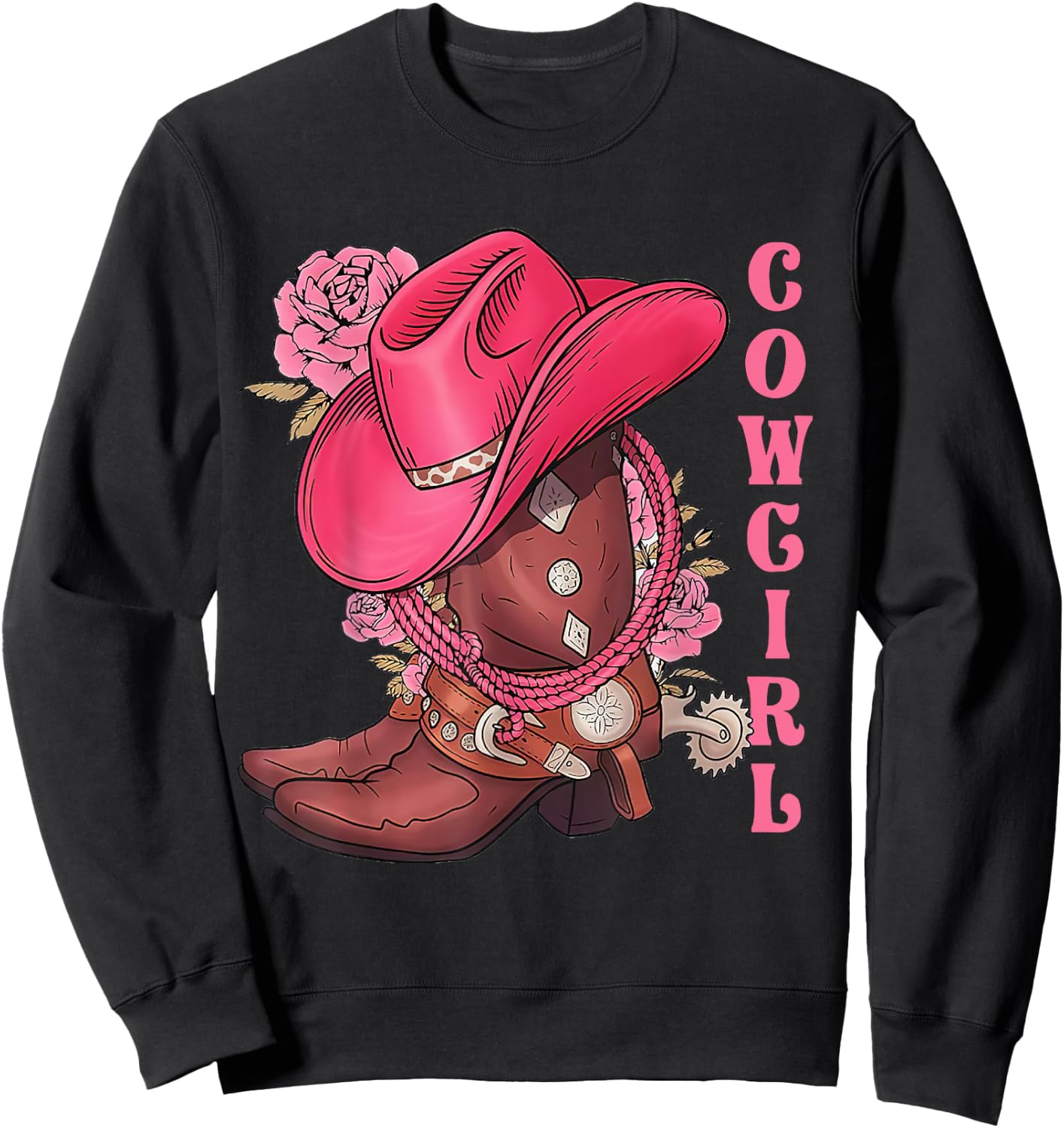 Cowgirl Hat Boots Western Country Southern Rodeo Texas Cute Sweatshirt - Sweatshirt | Black