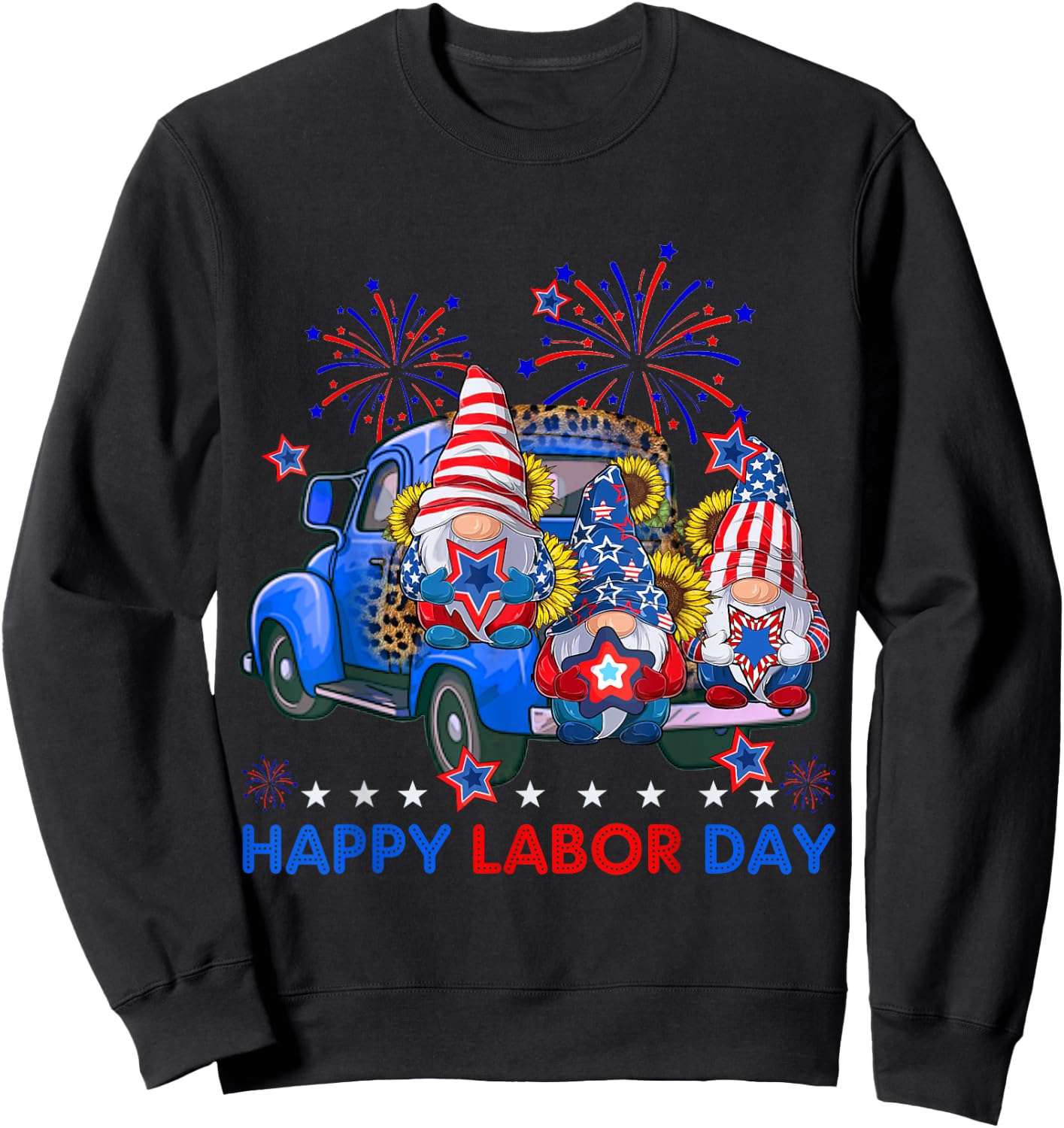 Happy Labor Day Fireworks American Flag And Funny Gnomes Sweatshirt - Sweatshirt | Black