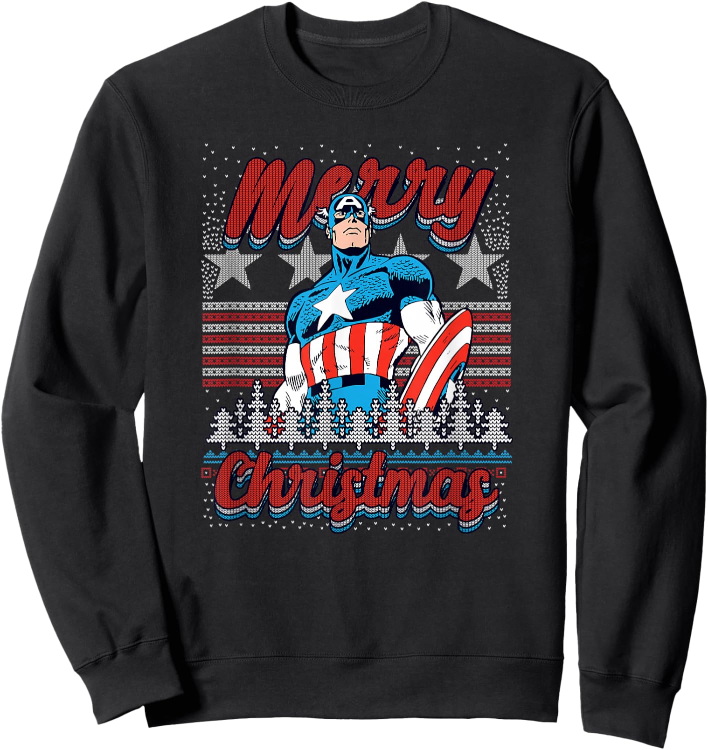 Marvel Christmas Captain America Ugly Sweater Pattern Sweatshirt - Sweatshirt | Black