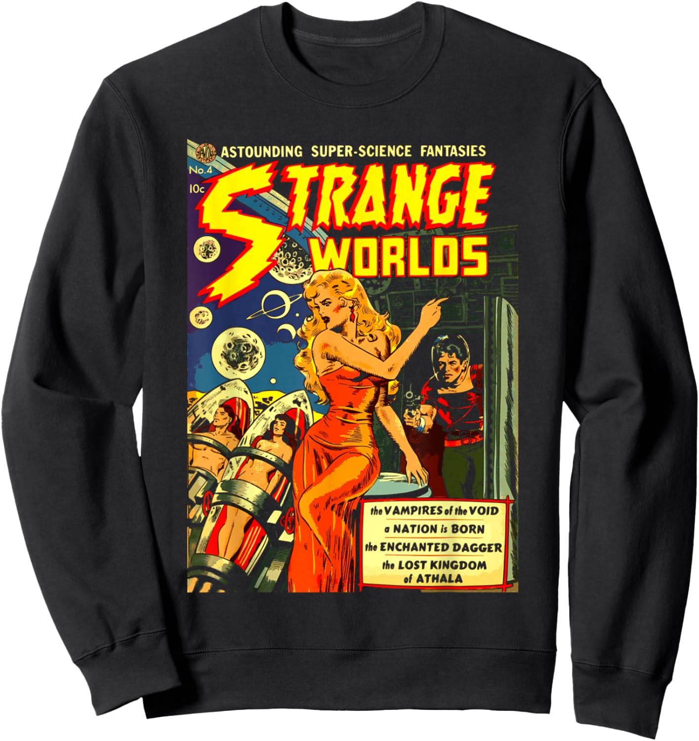 Vintage Science Fiction Comic Book - Strange Worlds Sweatshirt - Sweatshirt | Black