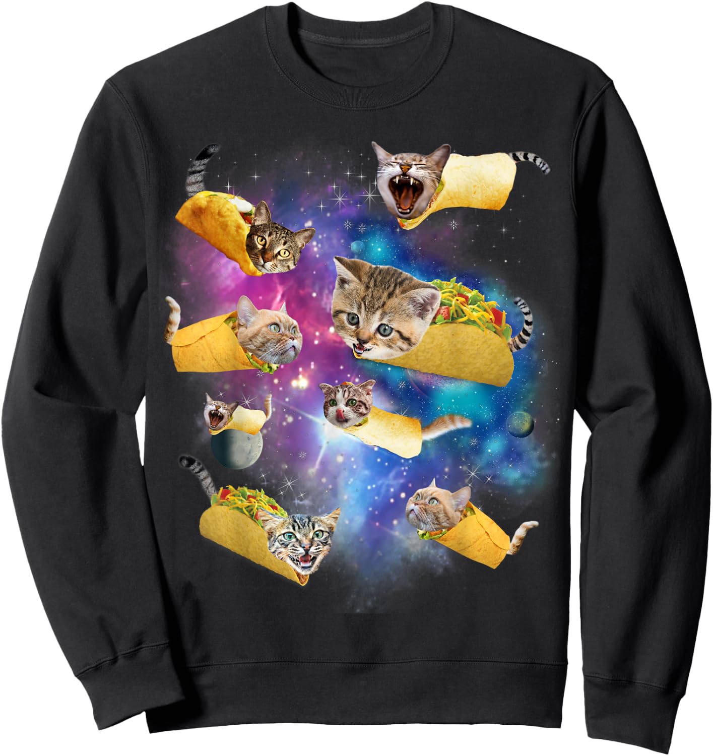 Burrito Pizza and Taco Cat in Space - Tacocat Gift Men Women Girls Kids Sweatshirt - Sweatshirt | Black