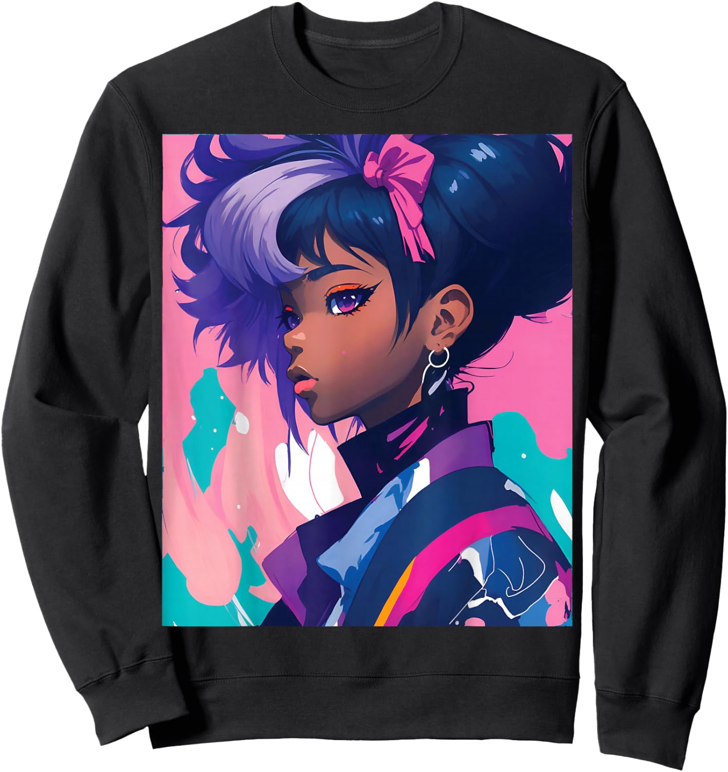 Black Anime Girl Kawaii Waifu Aesthetic Japanese Sweatshirt - Sweatshirt | Black