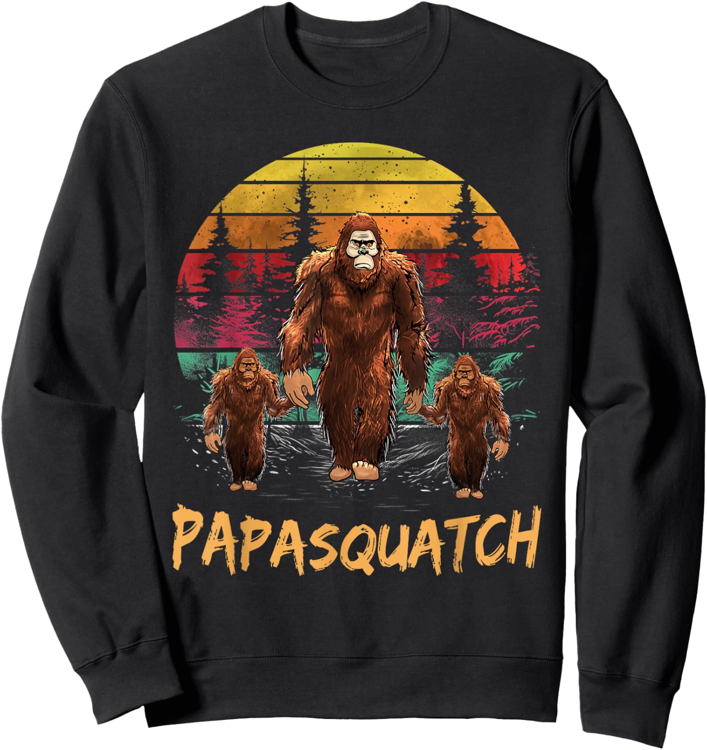 Papa Squatch Retro Bigfoot Dad Sasquatch Yeti Fathers day Sweatshirt - Sweatshirt | Black