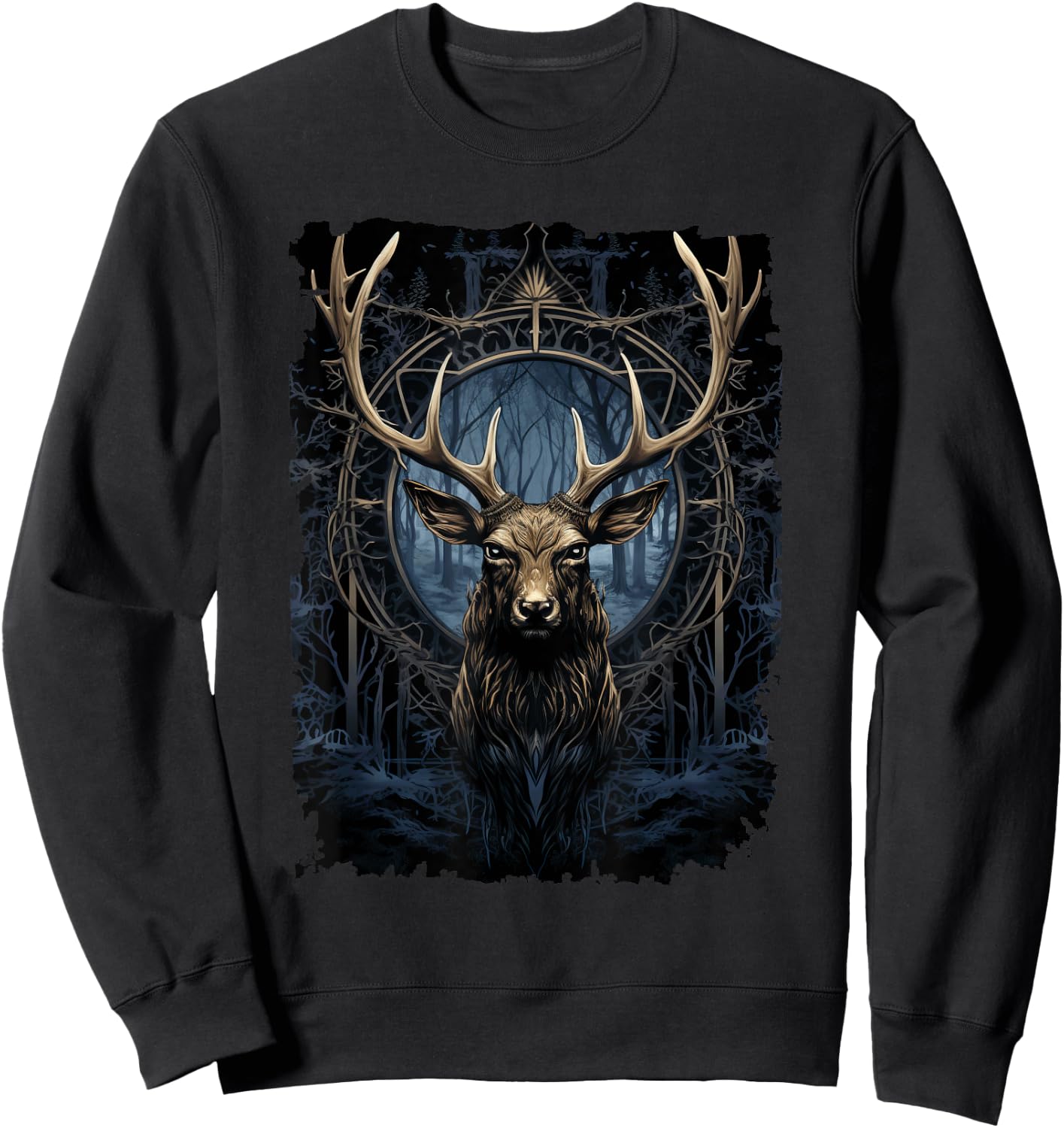 Magical Deer - Nature-Inspired Graphic Sweatshirt - Sweatshirt | Black