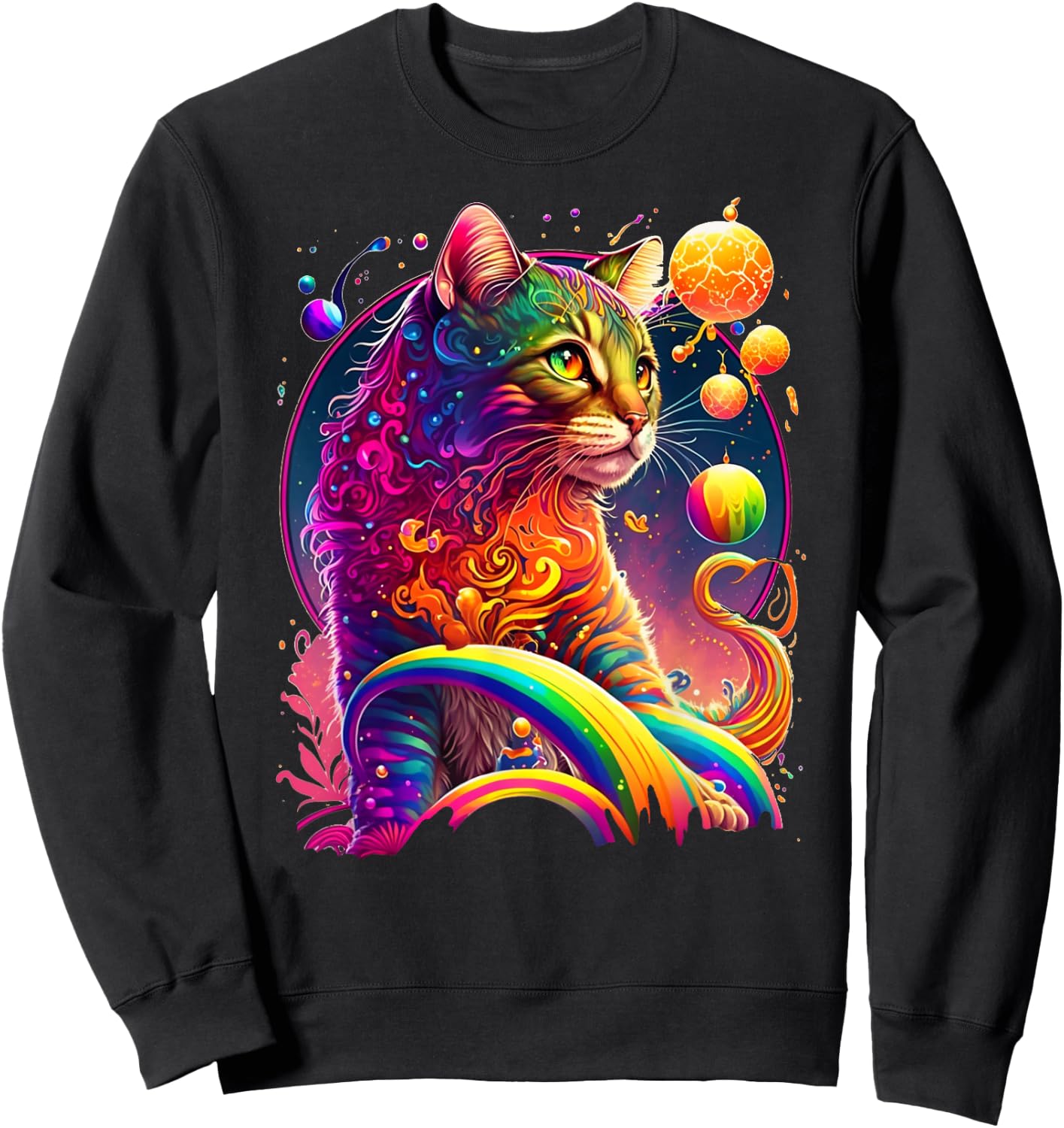Colorful Rainbow Cat Graphic Men Women Kids Sweatshirt - Sweatshirt | Black