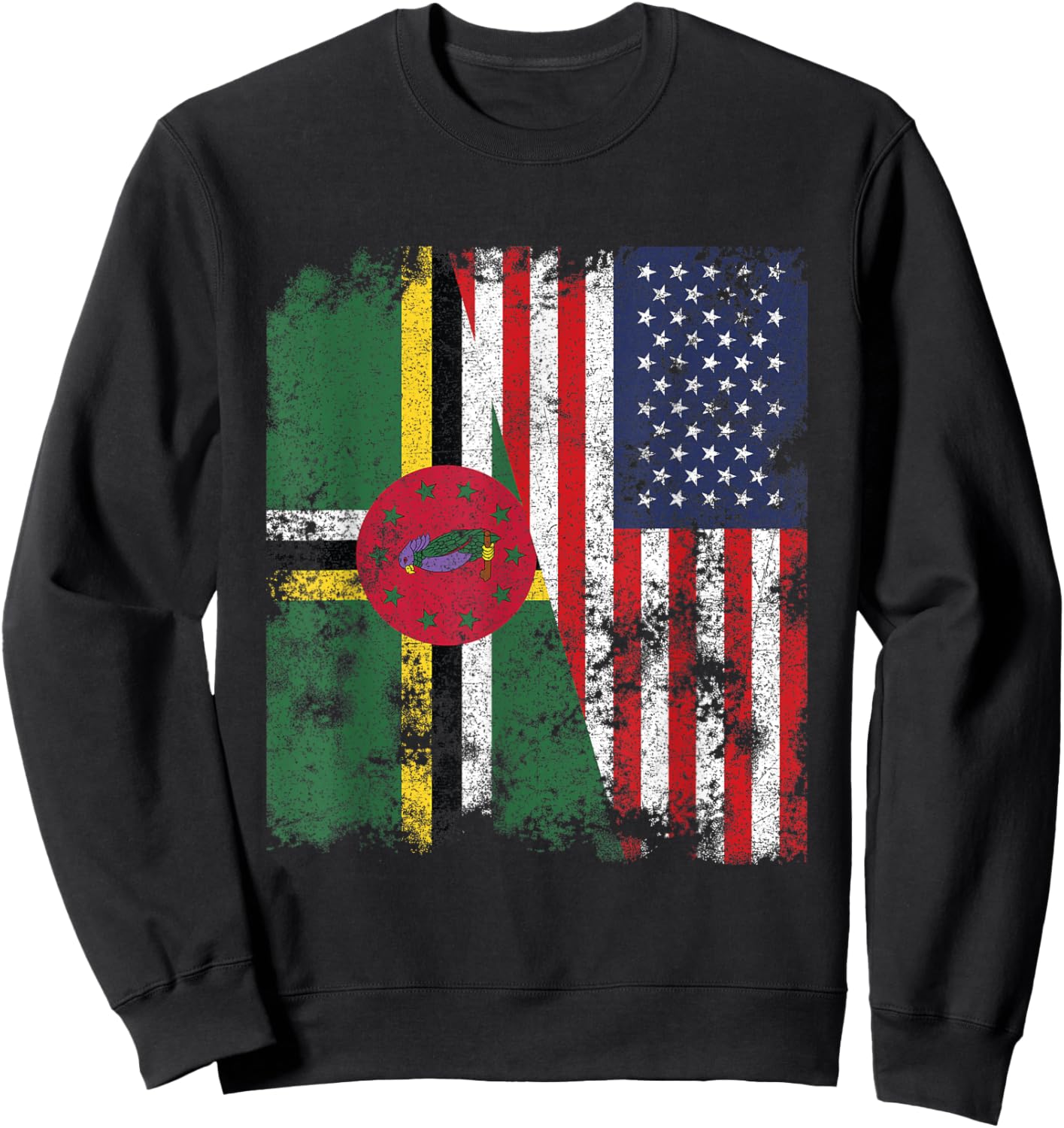 Dominica USA Flag Distressed - Half American Kids Men Sweatshirt - Sweatshirt | Black