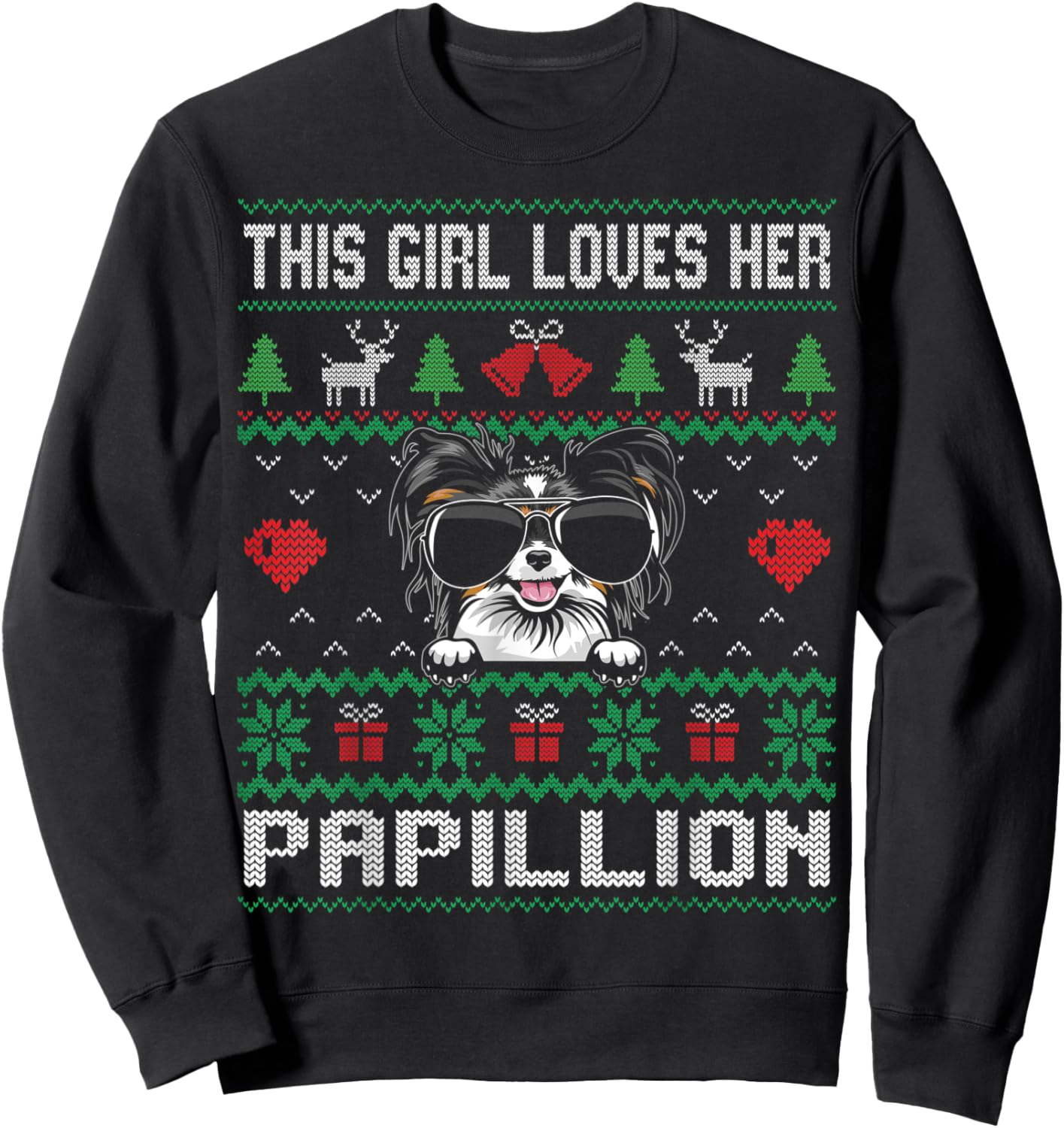 Papillion Girl Cool Ugly Christmas for Dog Mom Sweatshirt - Sweatshirt | Black