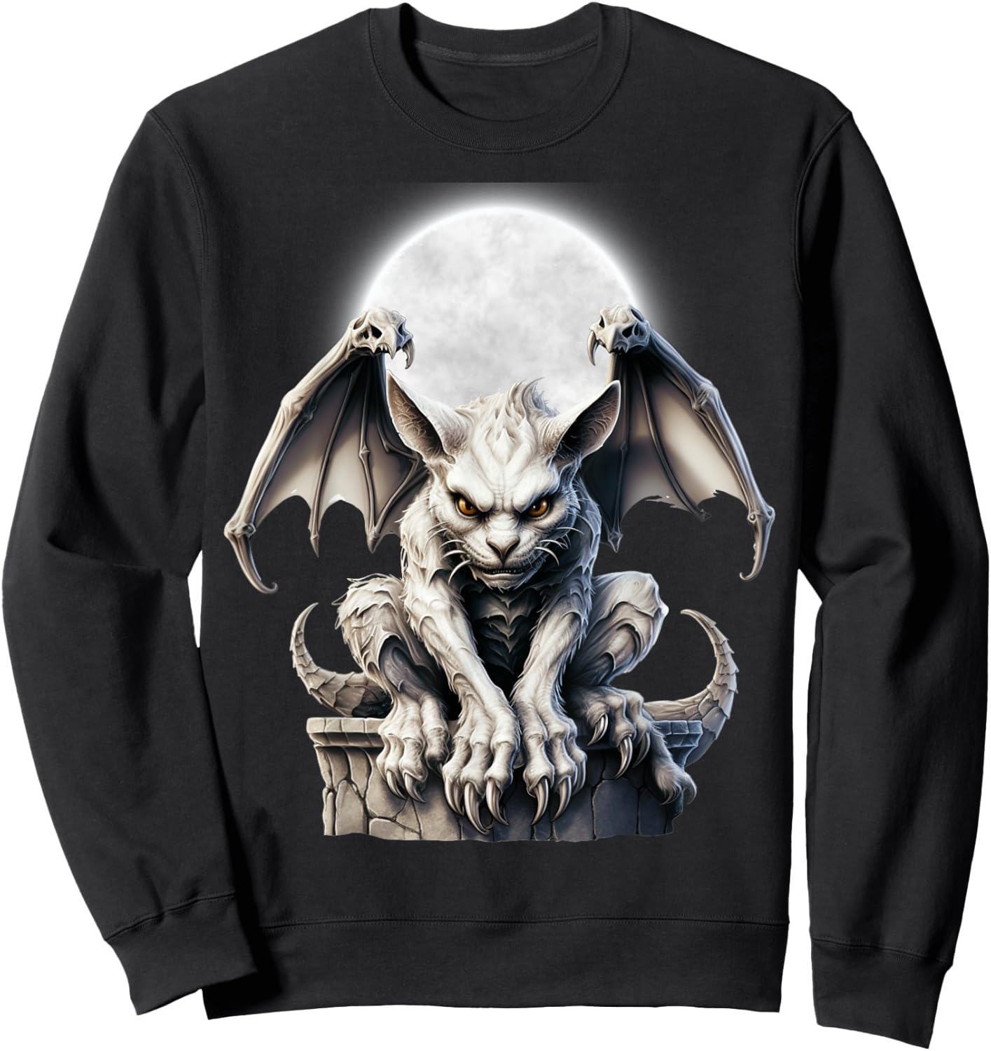 Halloween Gothic Winged Gargoyle Goth Fantasy Moon Sweatshirt - Sweatshirt | Black