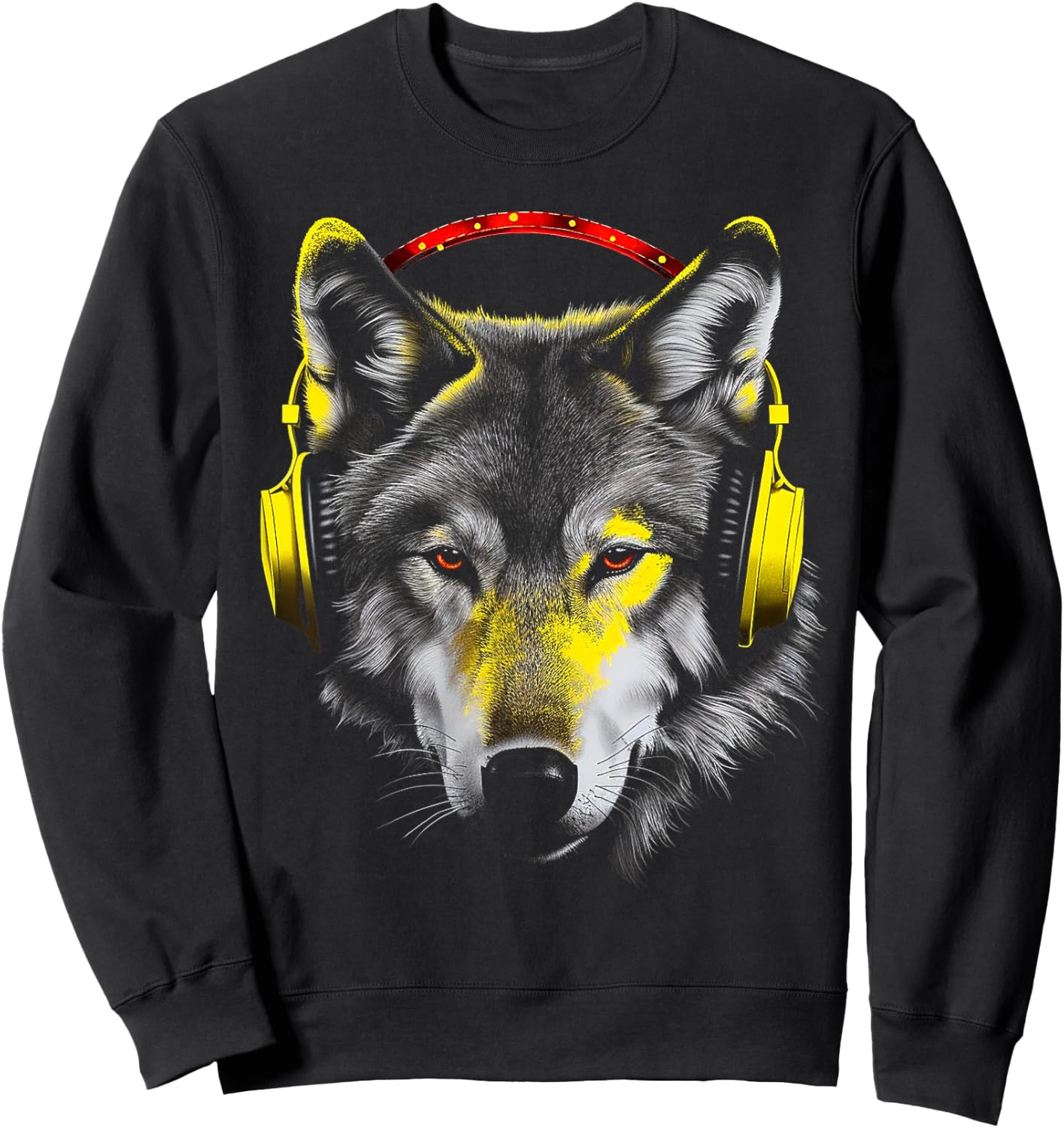 Wolf Headphones Artwork | Animal Music Wolf Sweatshirt - Sweatshirt | Black