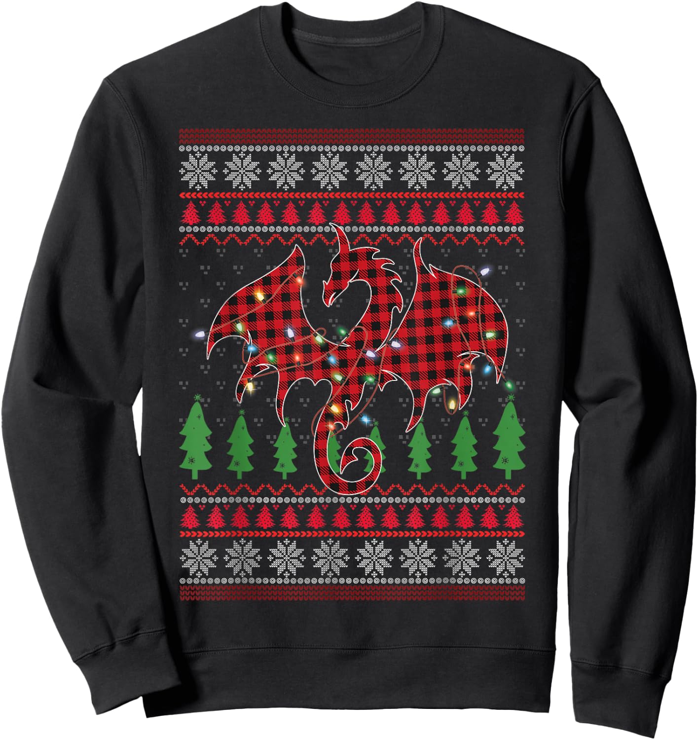 Zodiac Dragon Ugly Sweater Christmas Lights Dragon Lover Sweatshirt - Sweatshirt | Black