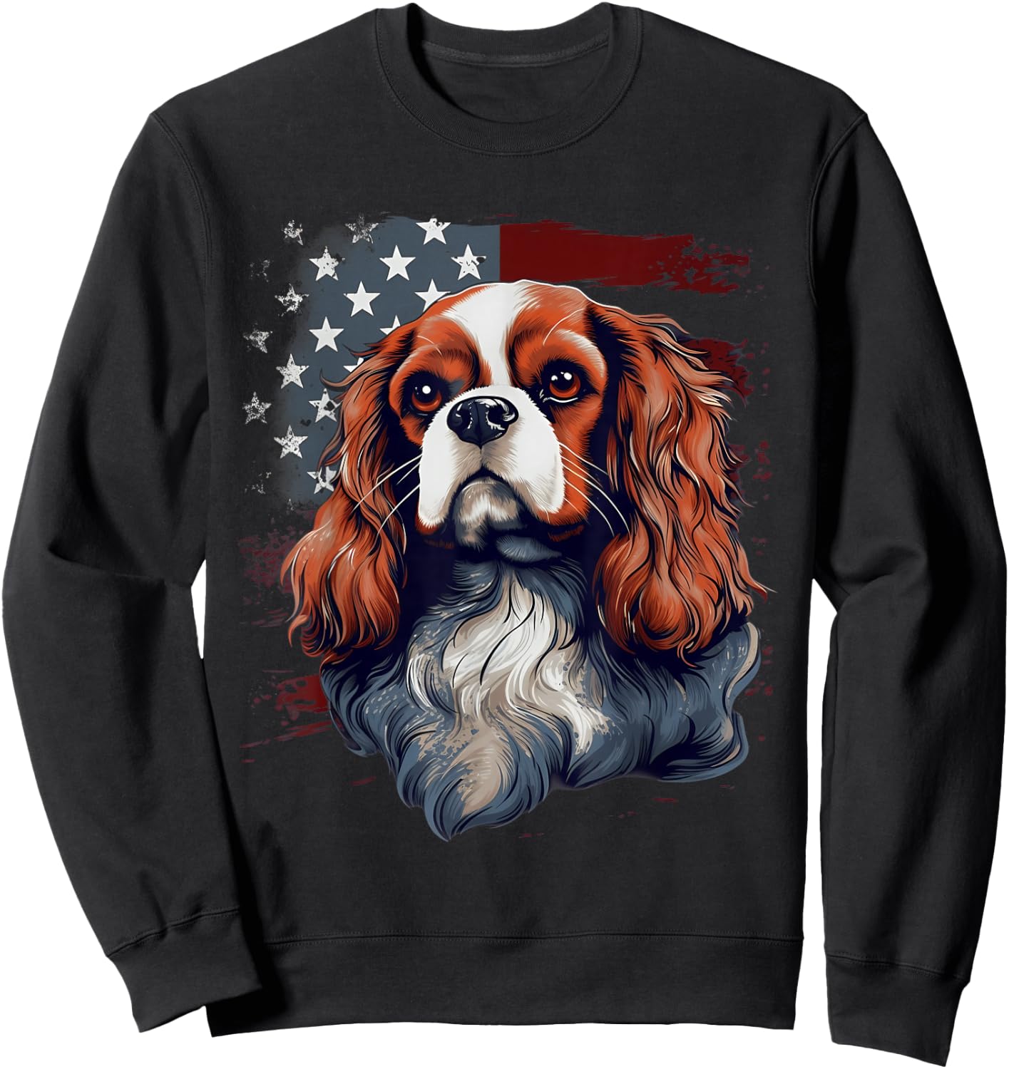 4th Of July US Flag Cavalier King Charles Spaniel Dog Sweatshirt - Sweatshirt | Black