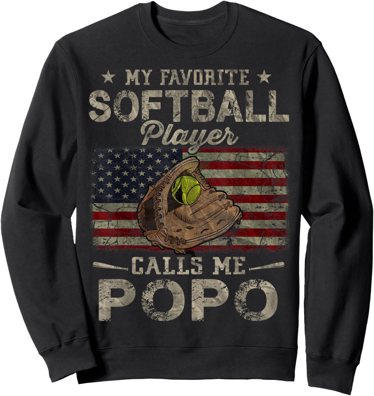 My Favorite Softball Player Calls Me Popo Father's Day Sweatshirt - Sweatshirt | Black