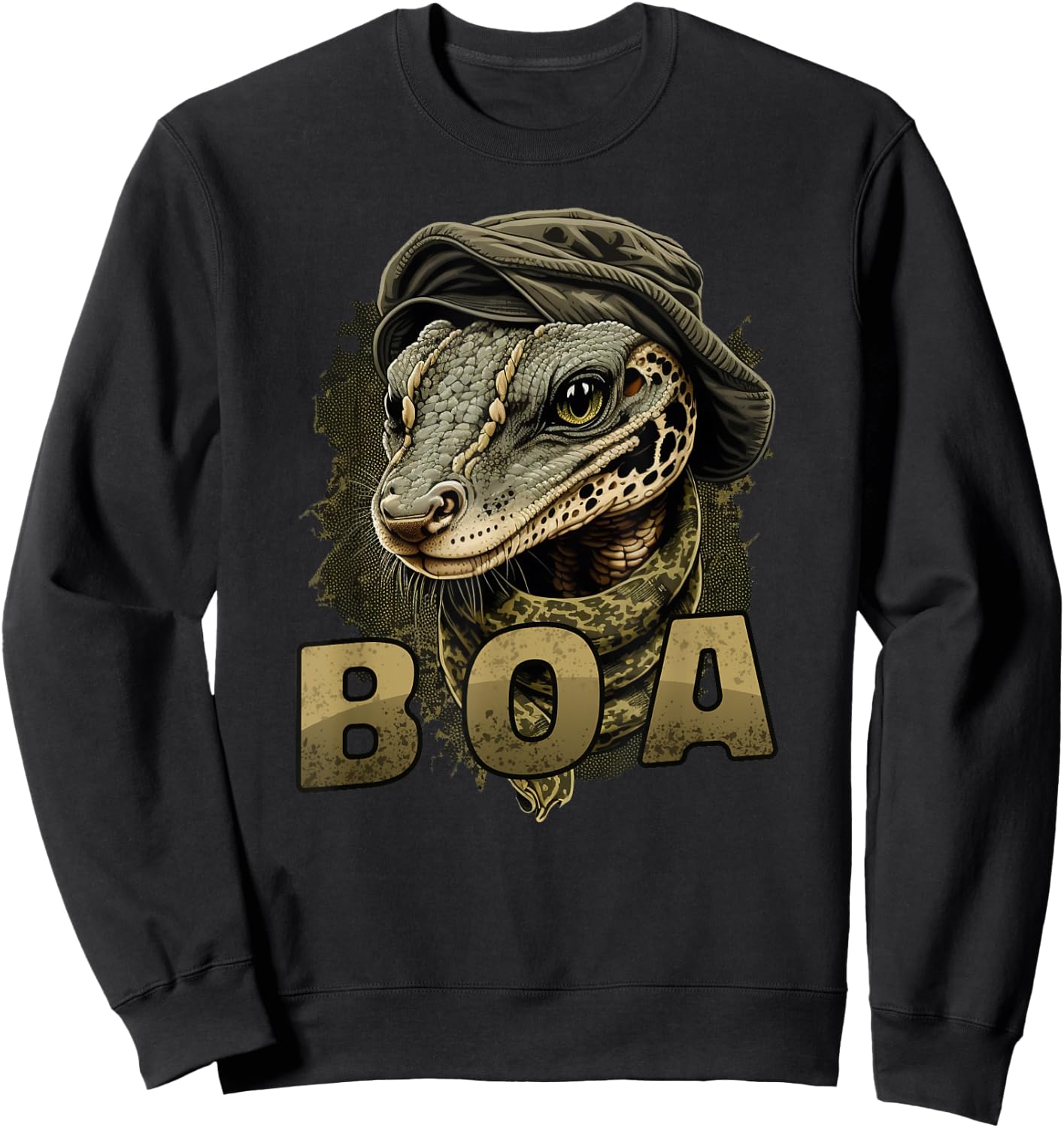 Boa Constrictor Snake in Hat and Scarf Funny Graphic Print Sweatshirt - Sweatshirt | Black