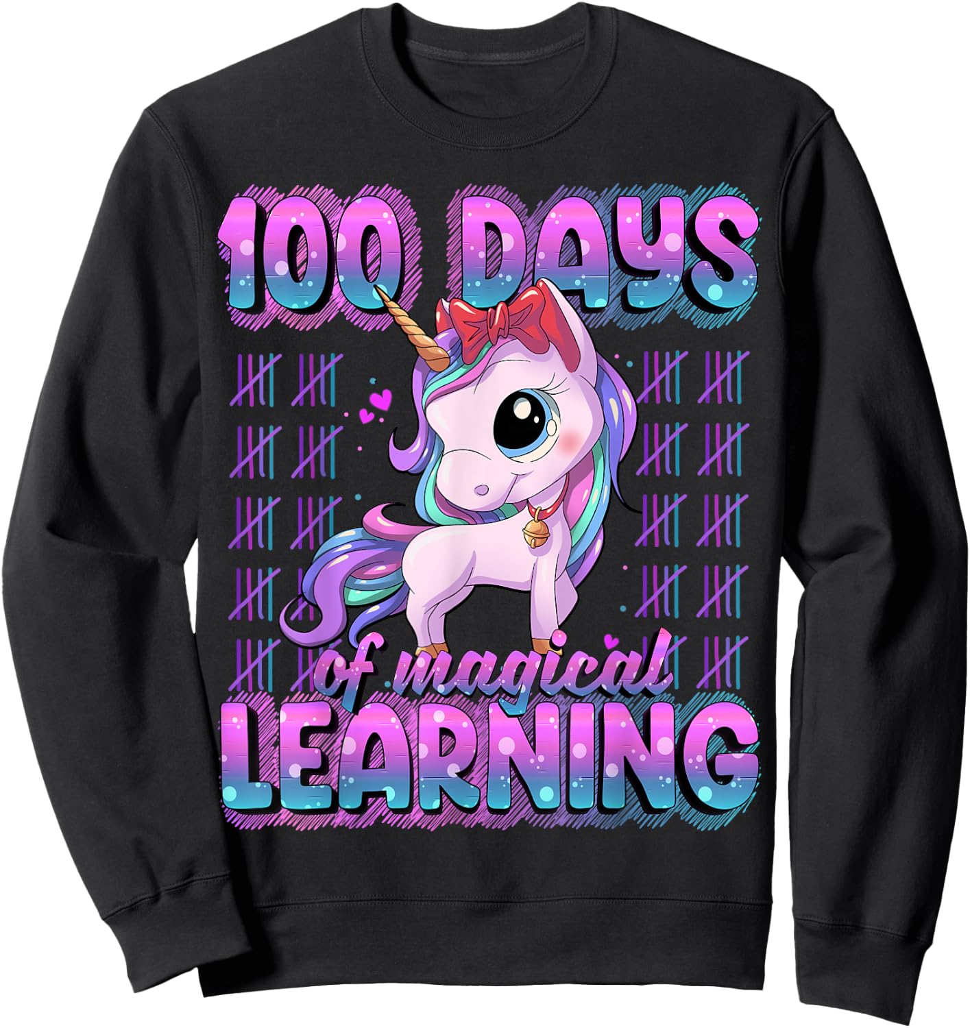 100 Magical Day of School Unicorn Shirts 100 Days Smarter -Kids Black Small Sweatshirt - Sweatshirt | Black