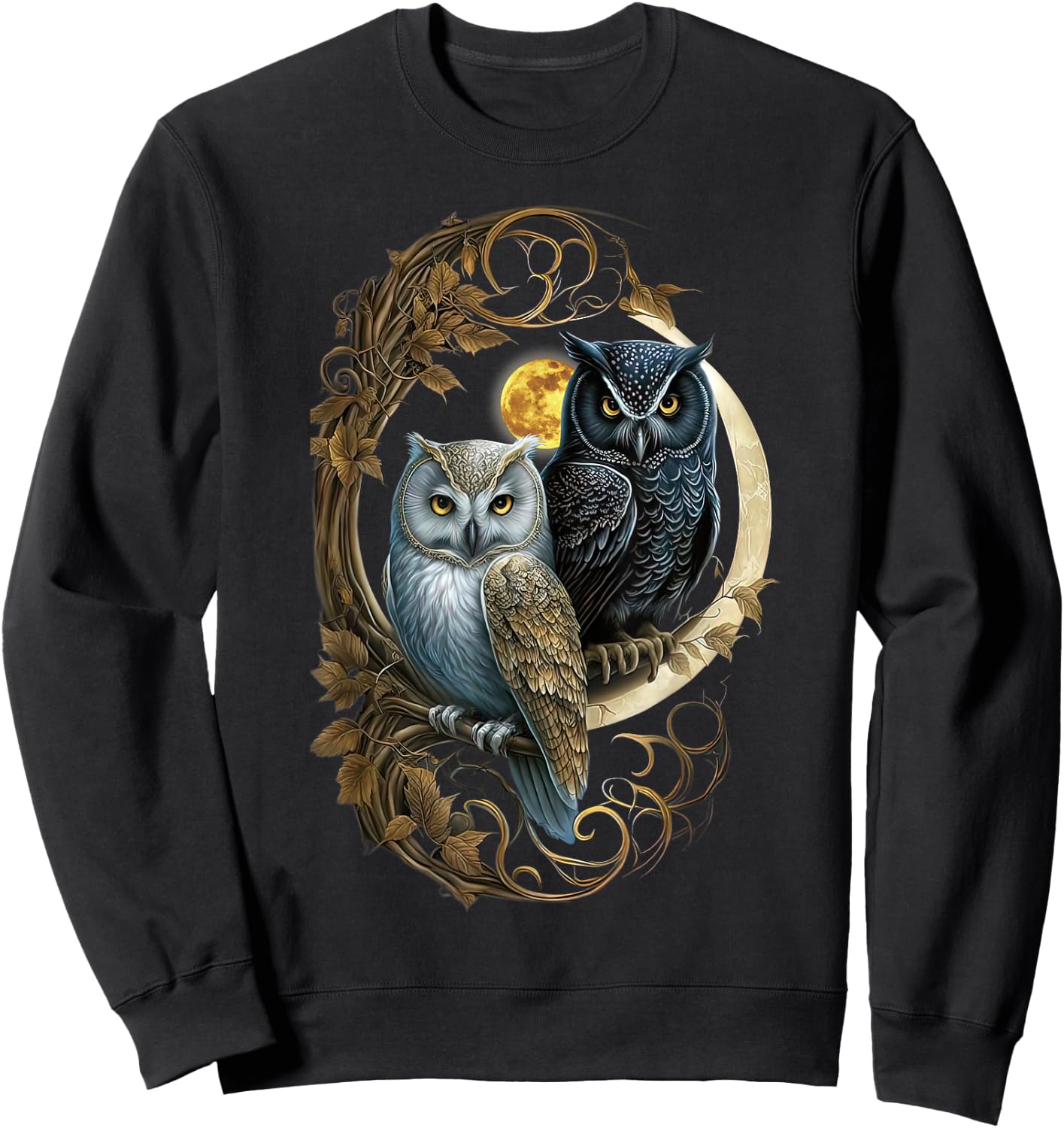 Moon Owl Birds Owl Gifts Graphic Women Boys Girls Sweatshirt - Sweatshirt | Black