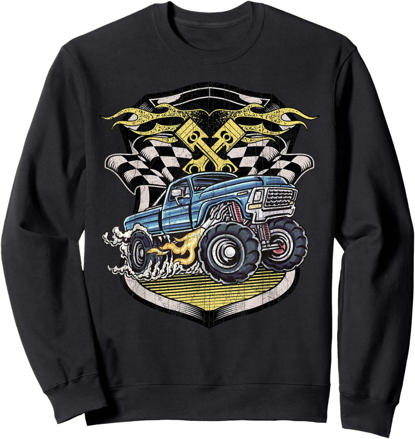 Monster Truck Shirt Retro Distressed Vintage Monster Truck Sweatshirt - Sweatshirt | Black