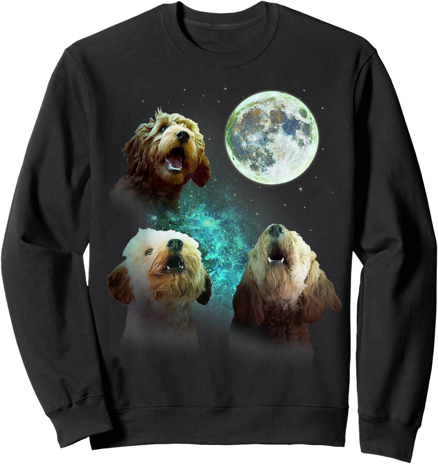 Three Goldendoodles Howl At Moon 3 Wolfs Wolves Funny Parody Sweatshirt - Sweatshirt | Black
