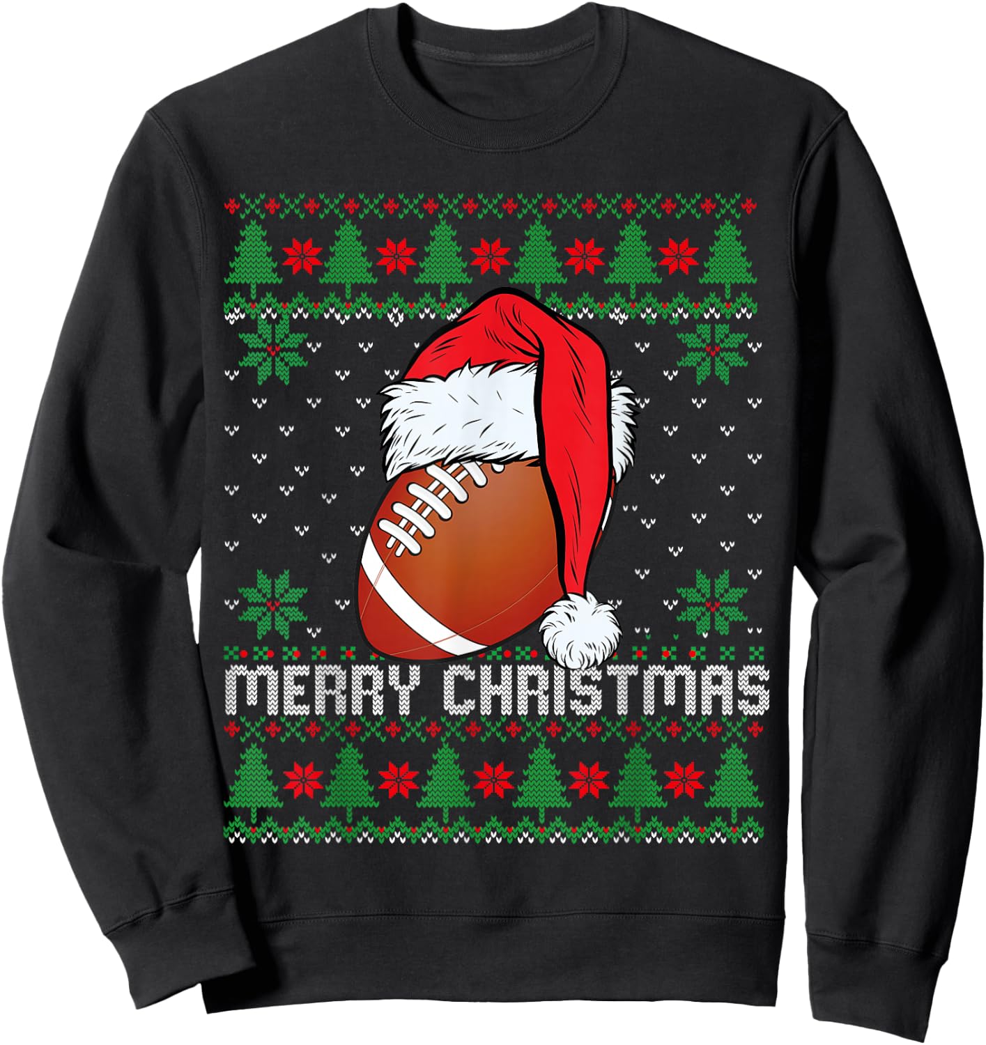 This is My Christmas Pjamama Football With Santa Hat Xmas Sweatshirt - Sweatshirt | Black