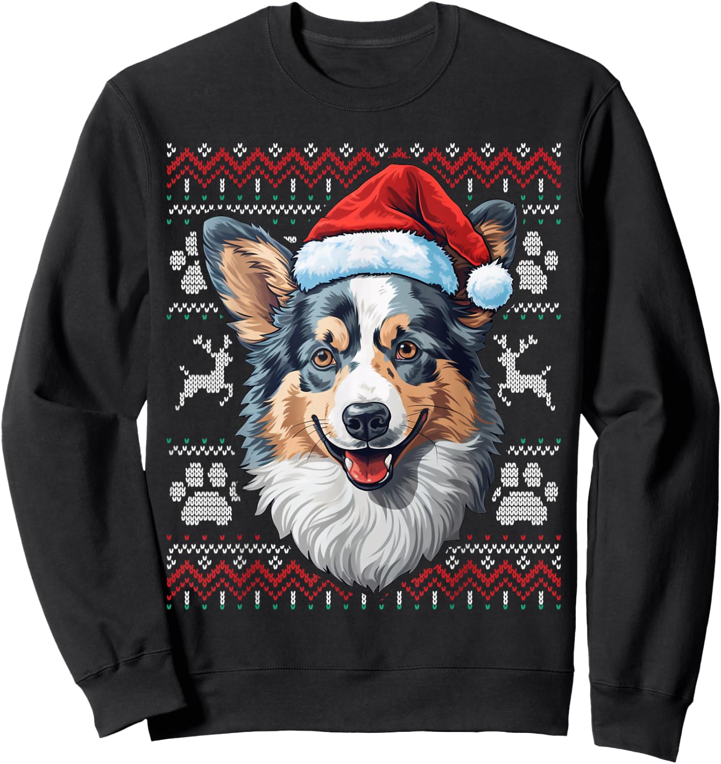 Blue Merle Corgi Santa Hat Christmas Funny Dog Mom Dad Sweatshirt - Sweatshirt | Black