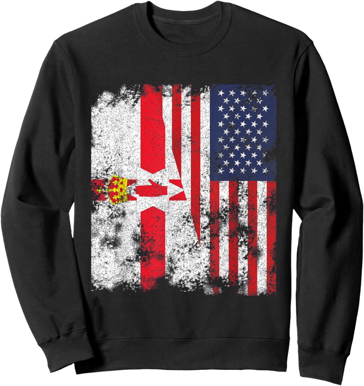 Northern Ireland USA Flag Distressed - Half American Kids Men Sweatshirt - Sweatshirt | Black