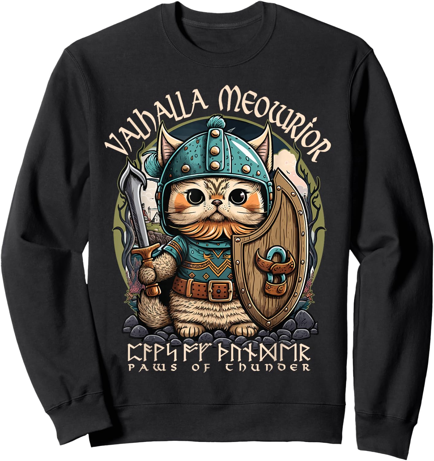 Nordic Norse Viking Cat Warrior , Men, Kids Sweatshirt - Sweatshirt | Black