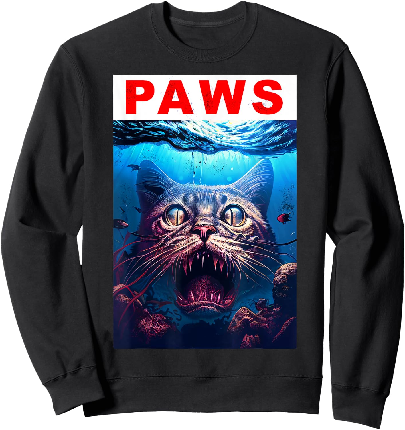 Paws Funny Cat Kitten Shark Tomcat Kitty Parody Cat Lover Men Women Girls Kids Sweatshirt - Sweatshirt | Black