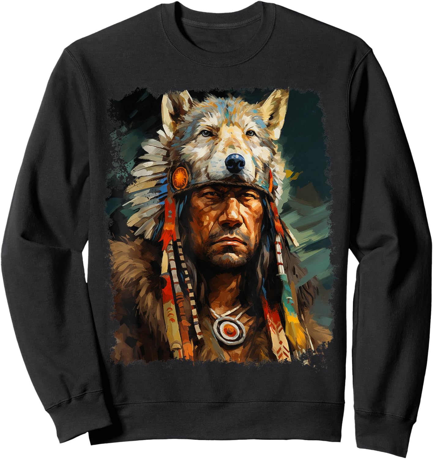 Wolf Native American Sweatshirt - Sweatshirt | Black