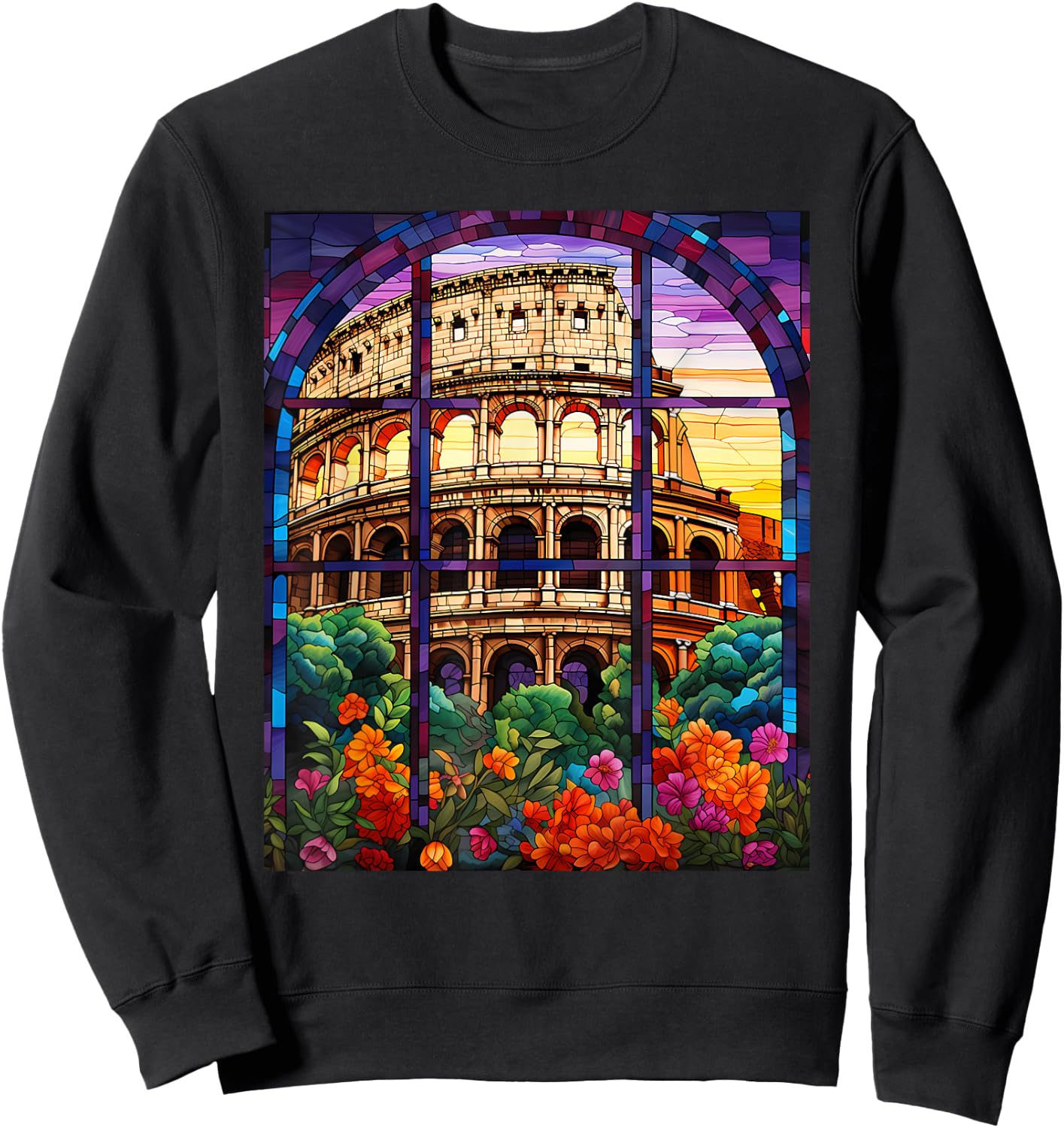 Stained Glass Style Roman Colosseum Sweatshirt - Sweatshirt | Black