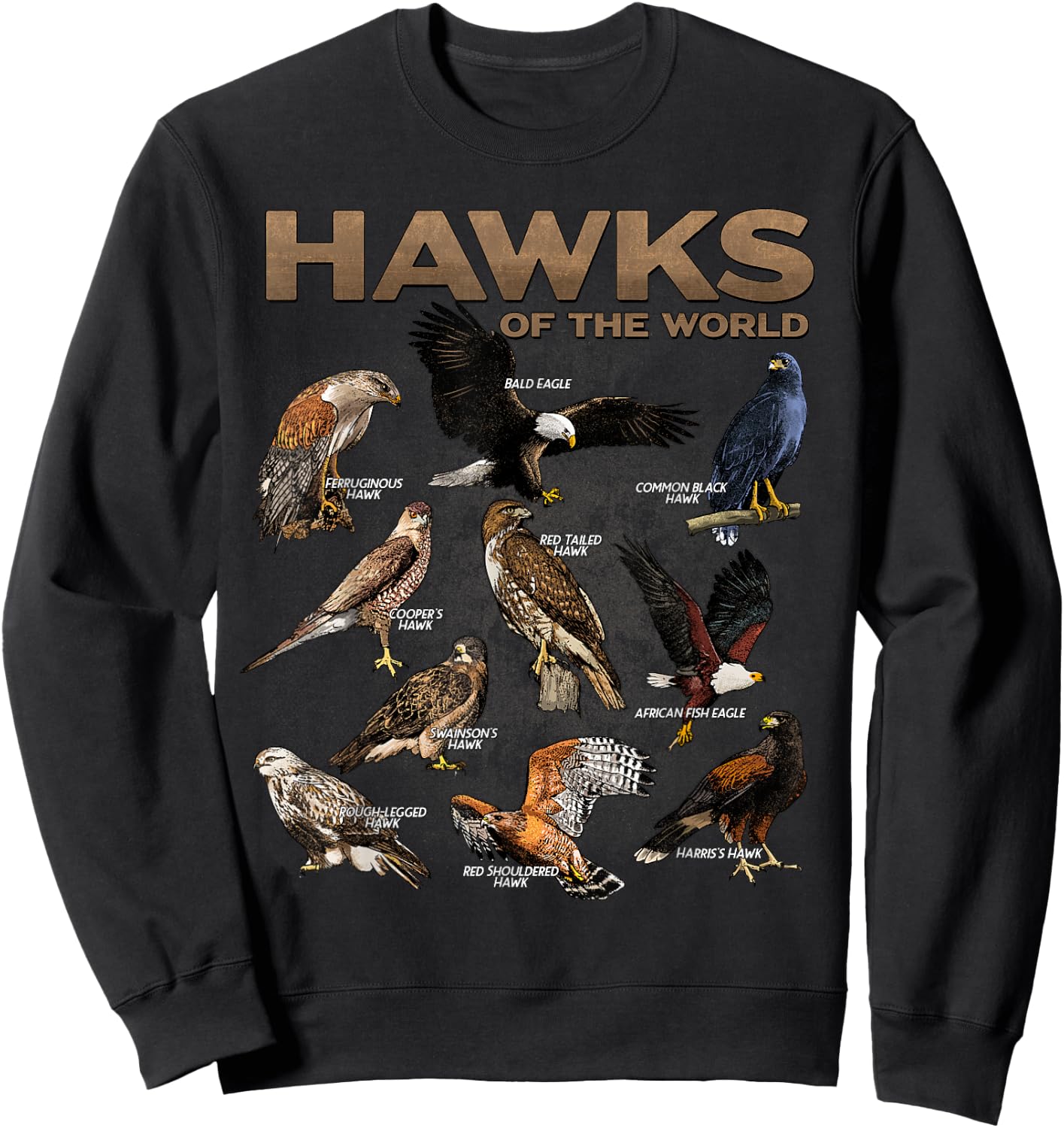 Hawks Animals of the World Educational Birds of Prey Birder Sweatshirt - Sweatshirt | Black