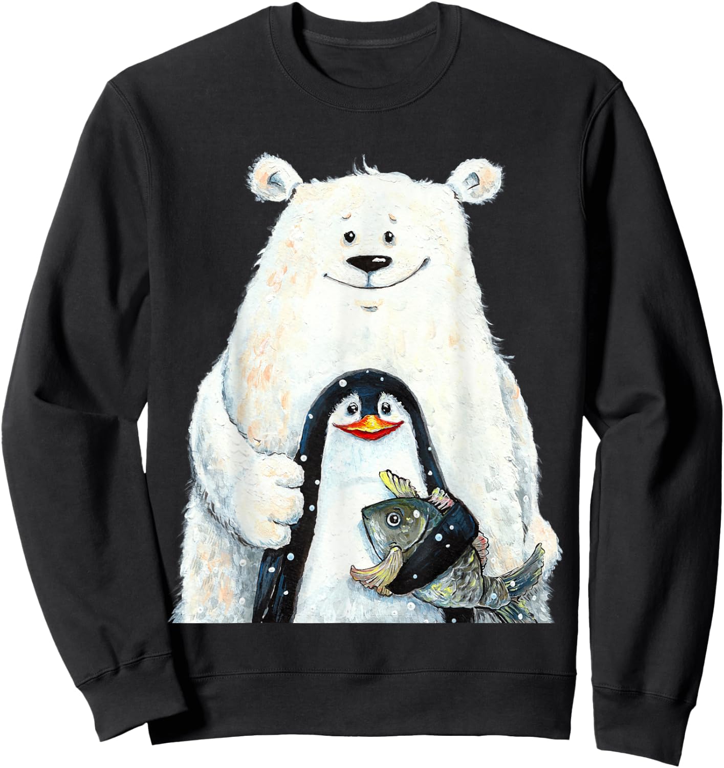 cute Polar bear and penguin bird fish lovers animal friends Sweatshirt - Sweatshirt | Black