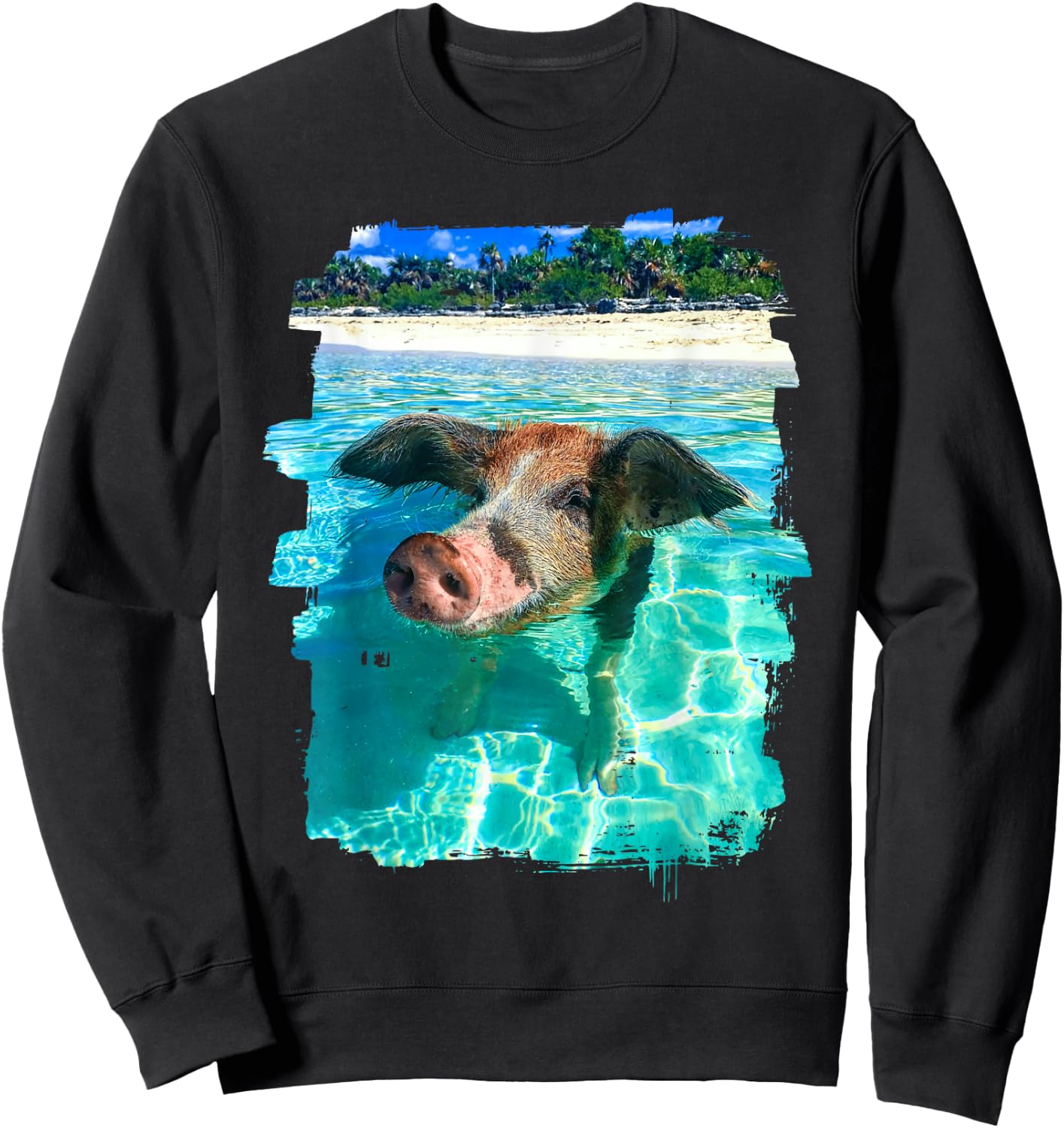 The Bahamas Swimming Pig Caribbean Beach Trips Summer Vibes Sweatshirt - Sweatshirt | Black