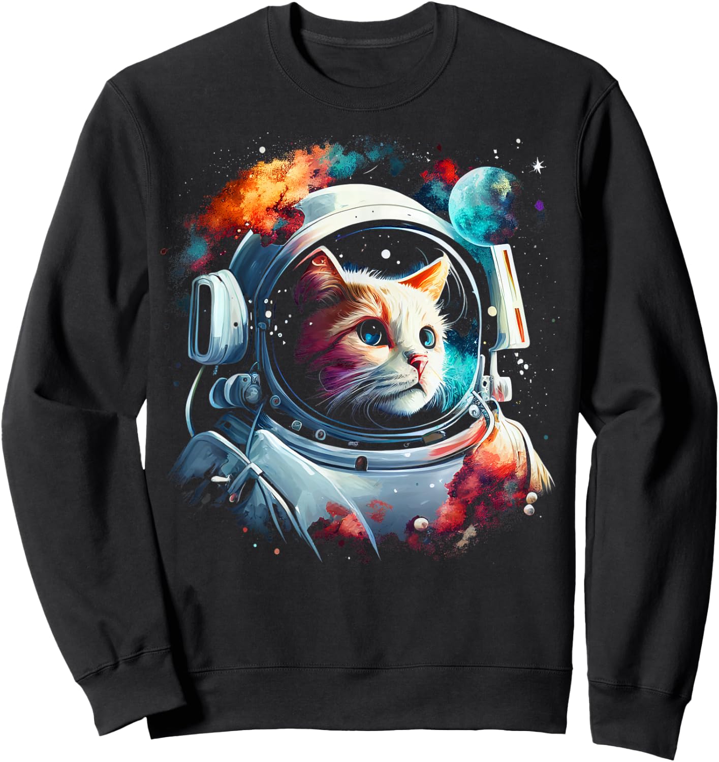 Astronaut Cat or Funny Space Cat on Galaxy Cat Lover Women Kids Sweatshirt - Sweatshirt | Black
