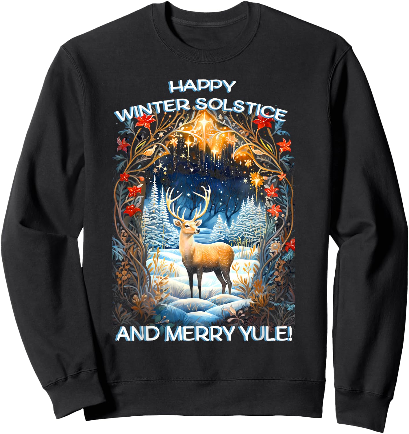 Merry Solstice Happy Yule Christmas Bird Nordic Xmas Graphic Sweatshirt - Sweatshirt | Black