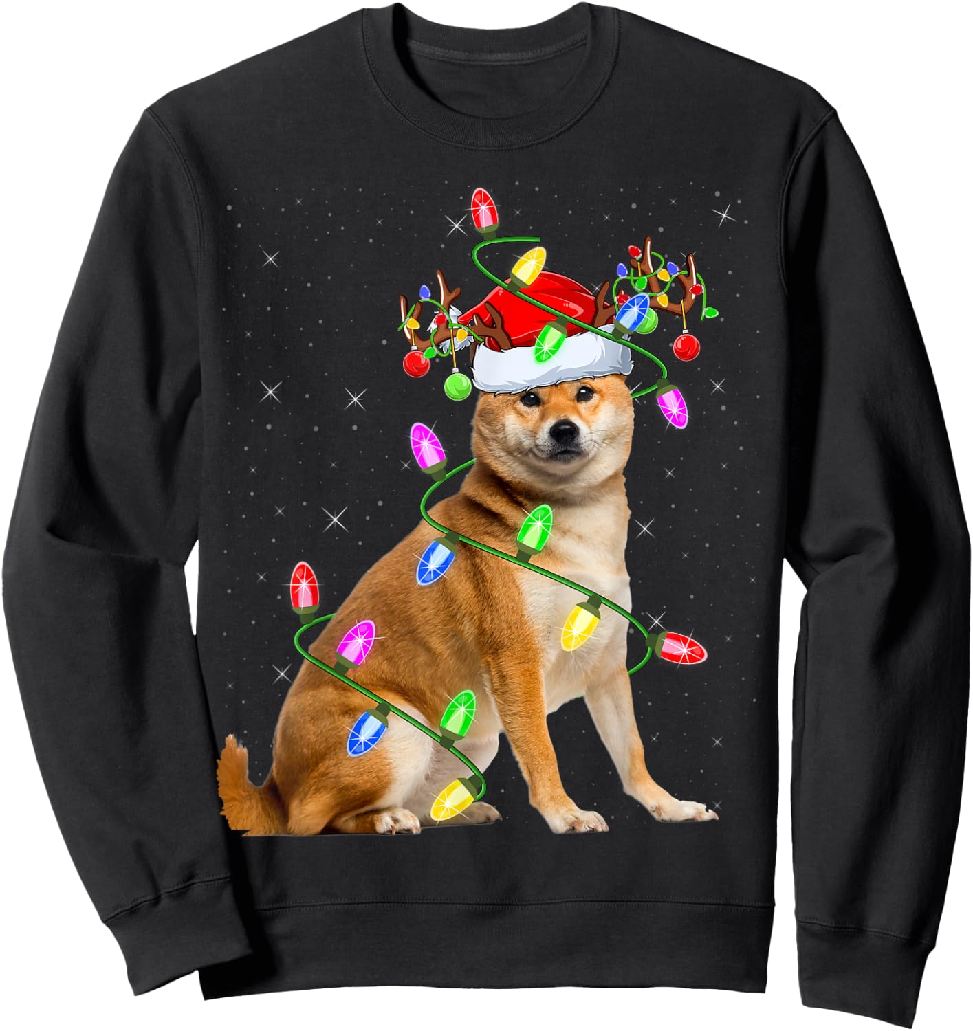 Shiba Inu Dog Lover Xmas Lighting Santa Shiba Inu Christmas Sweatshirt - Sweatshirt | Black