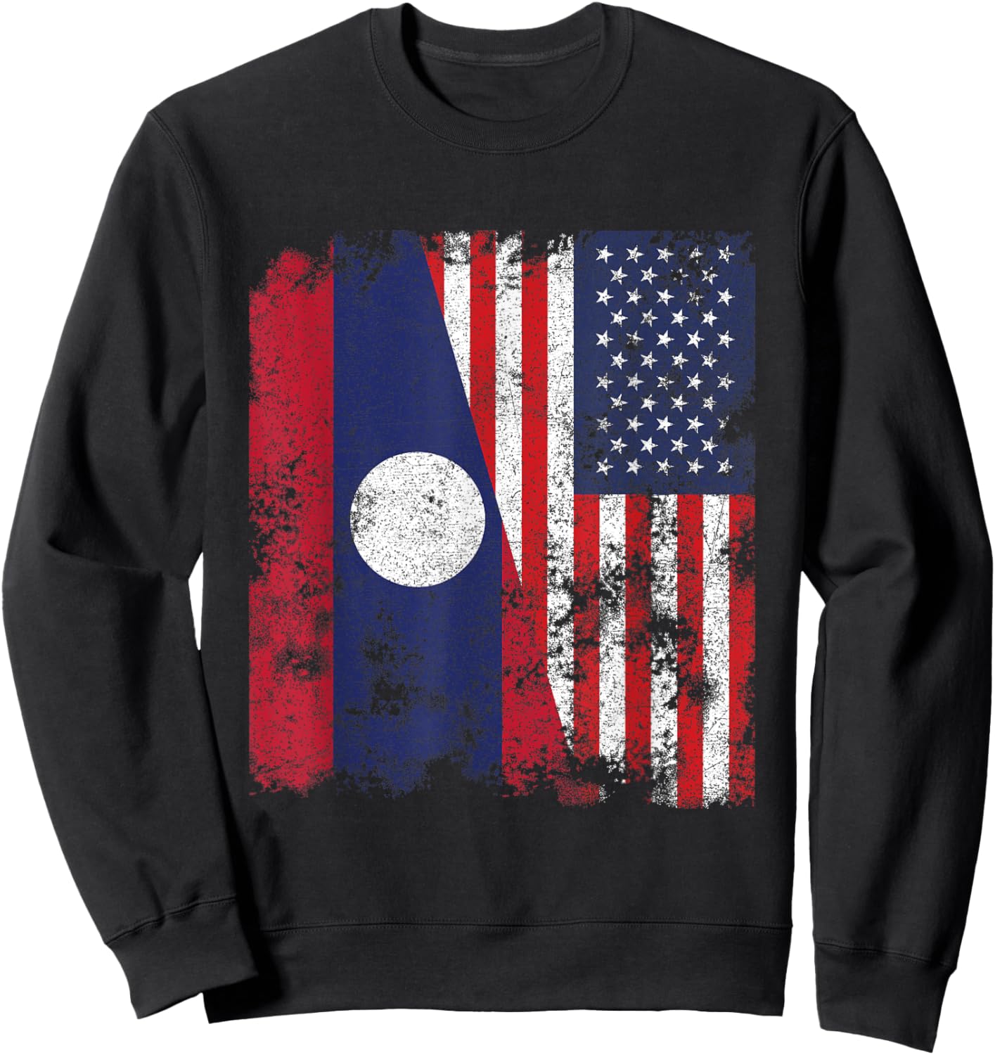 Laos USA Flag Distressed - Half American Women Kids Men Sweatshirt - Sweatshirt | Black