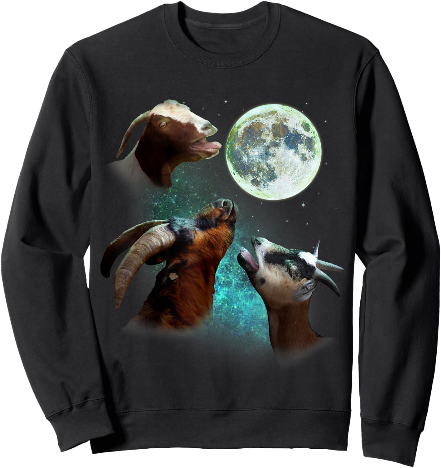 Three Goats Howl At Moon 3 Wolfs Wolves Funny Parody Sweatshirt - Sweatshirt | Black