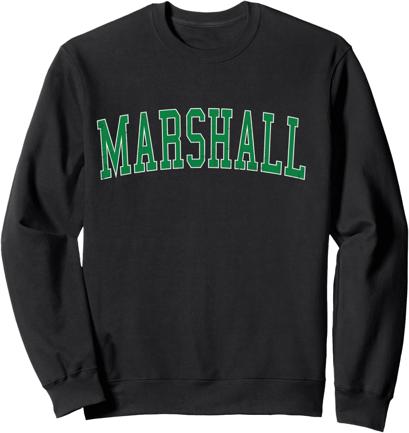 Vintage Marshall TX Distressed Green Varsity Style Sweatshirt - Sweatshirt | Black