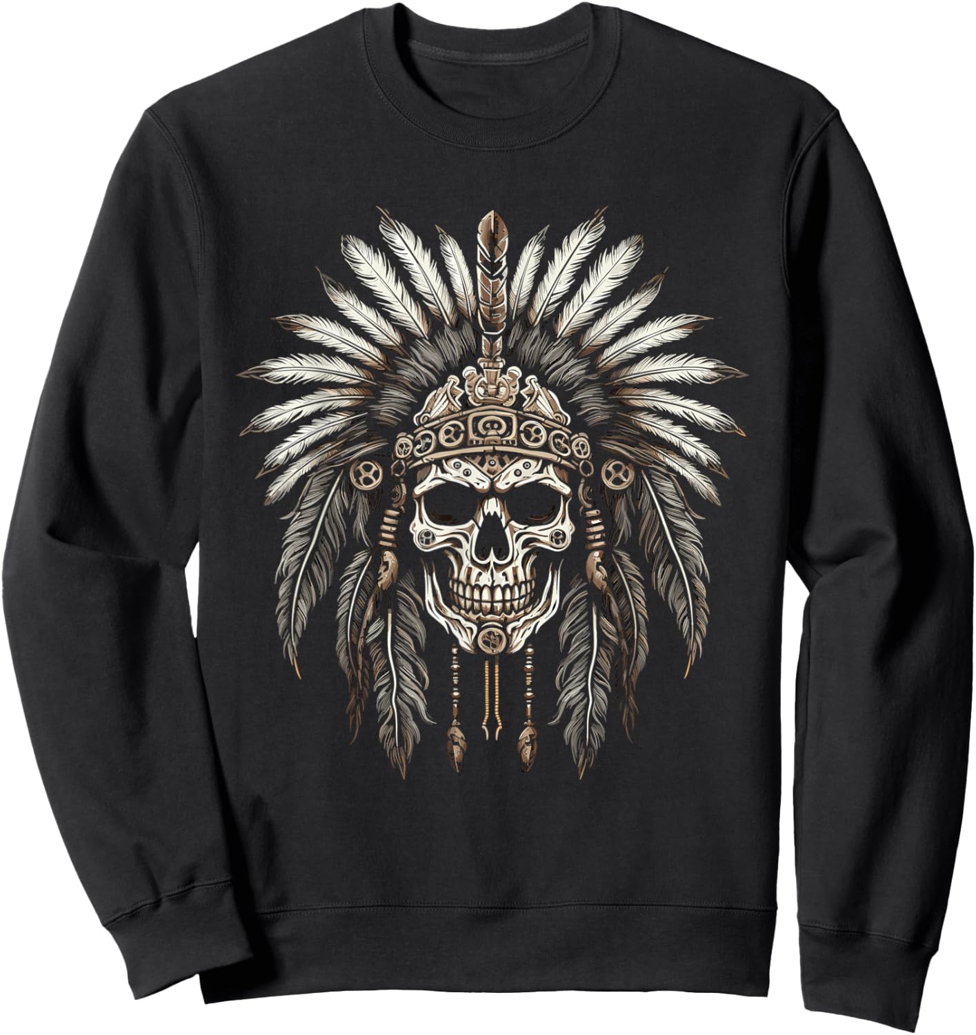 Native American Chief Skull Indian Headdress Sweatshirt - Sweatshirt | Black