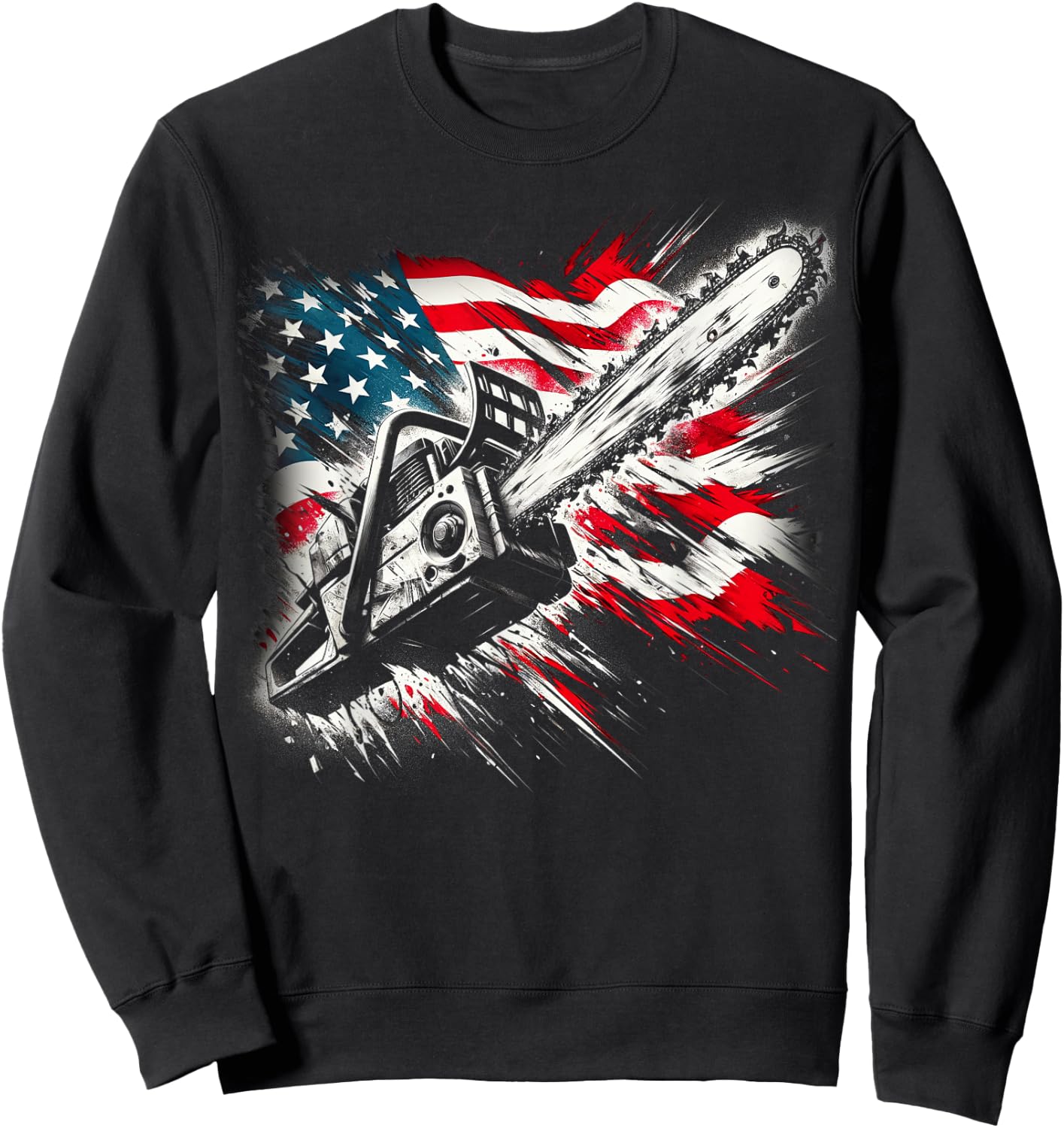 Vintage US Flag Chainsaw | Cute Woodworker Funny Logger Sweatshirt - Sweatshirt | Black